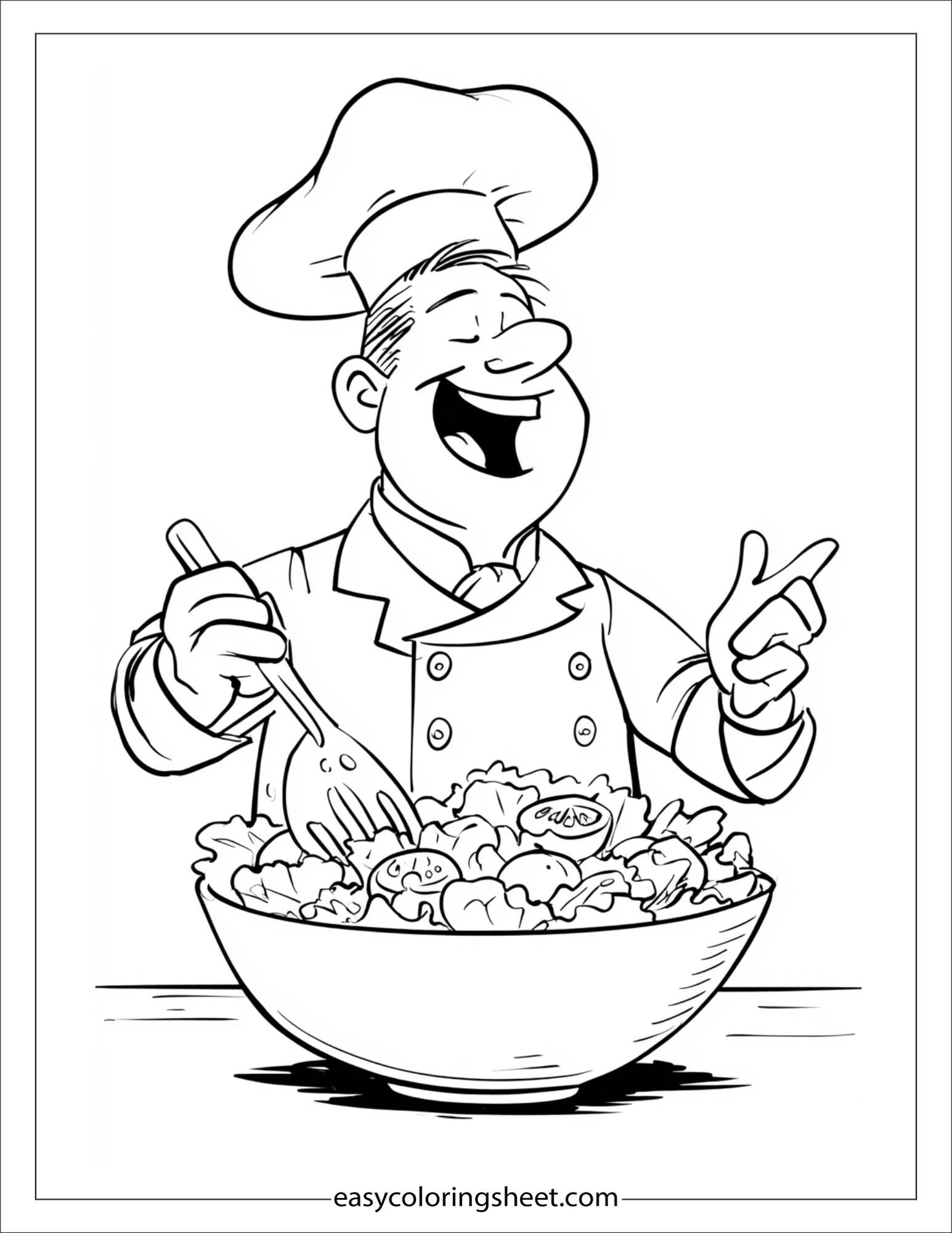 excited chef mixing salad