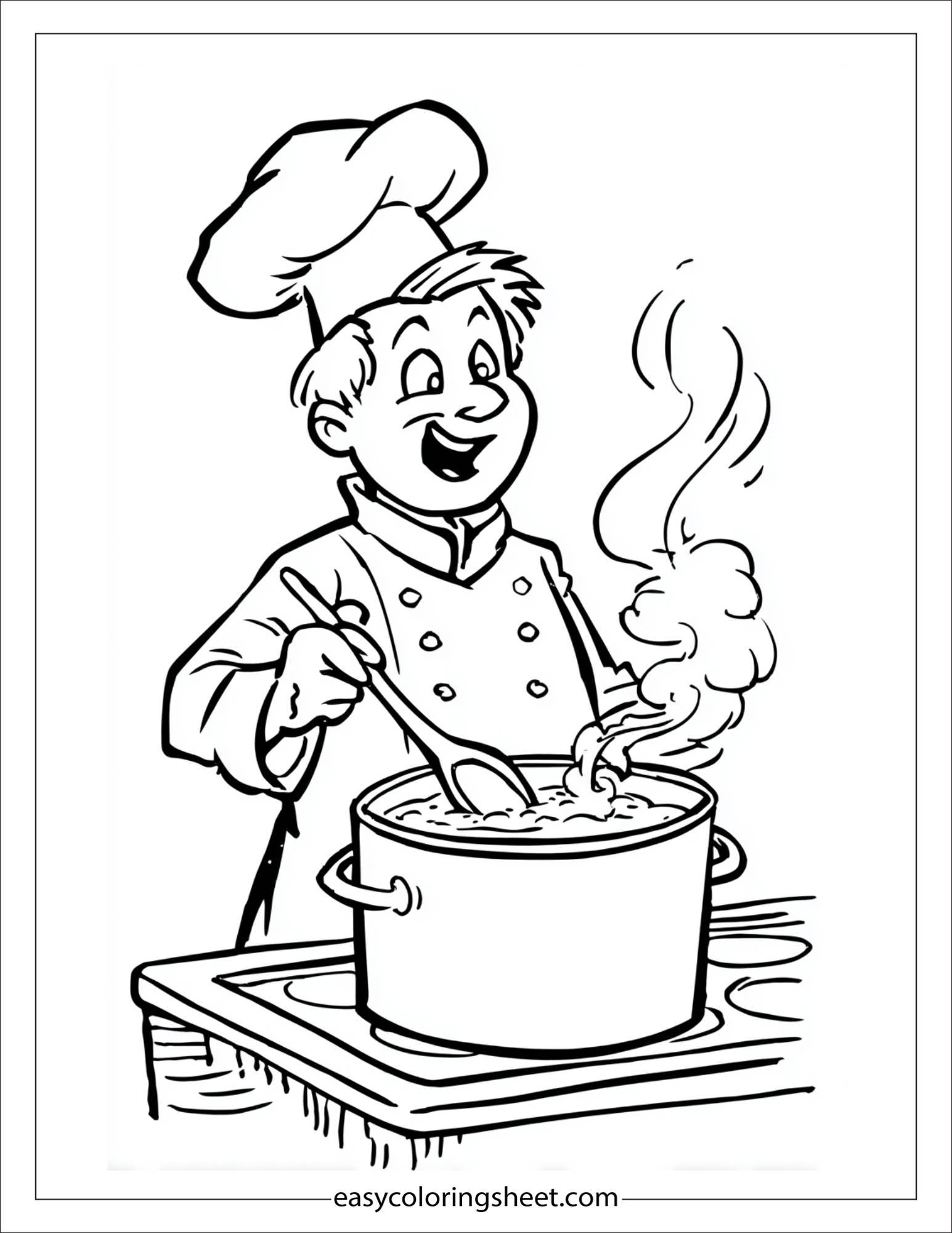 excited chef stirring soup