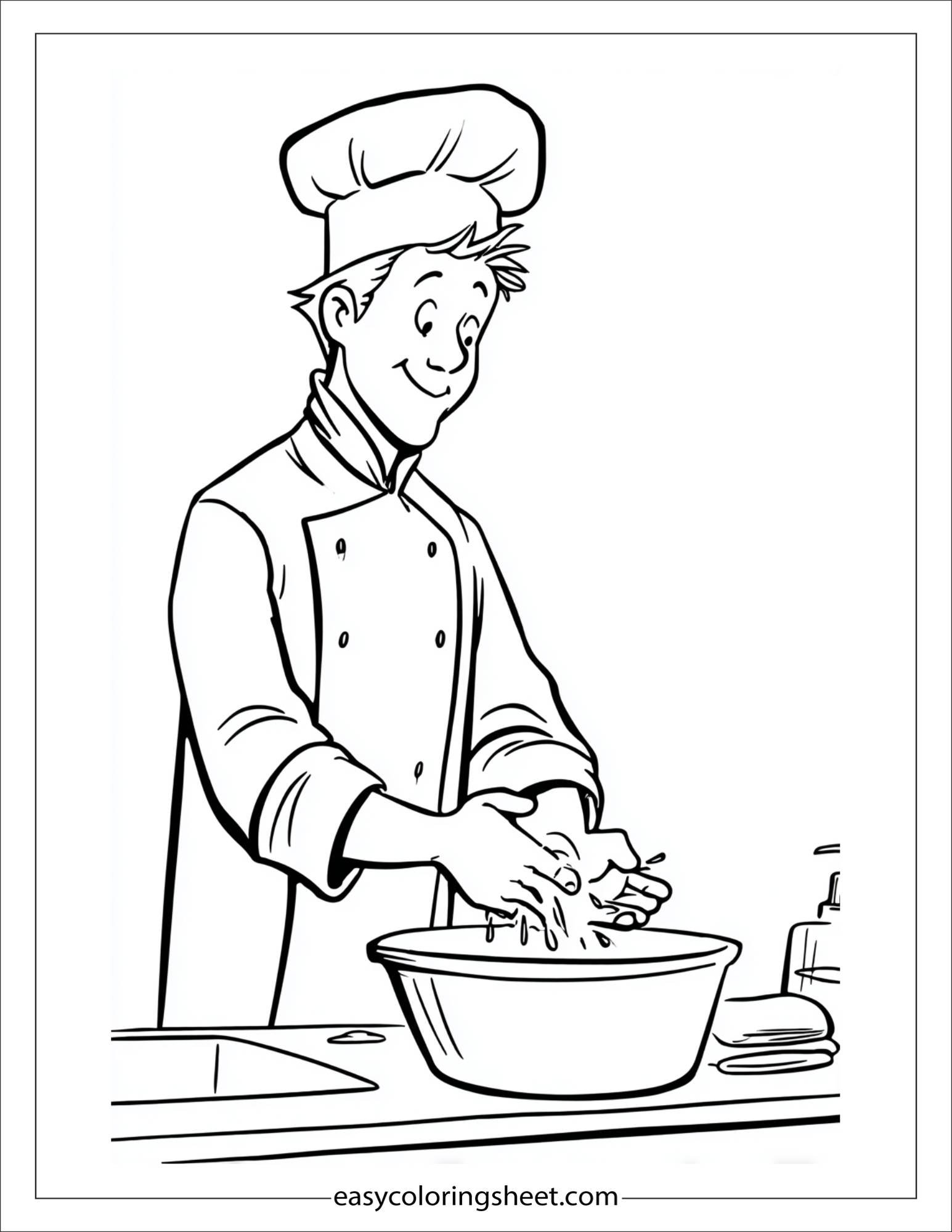 excited chef washing hands