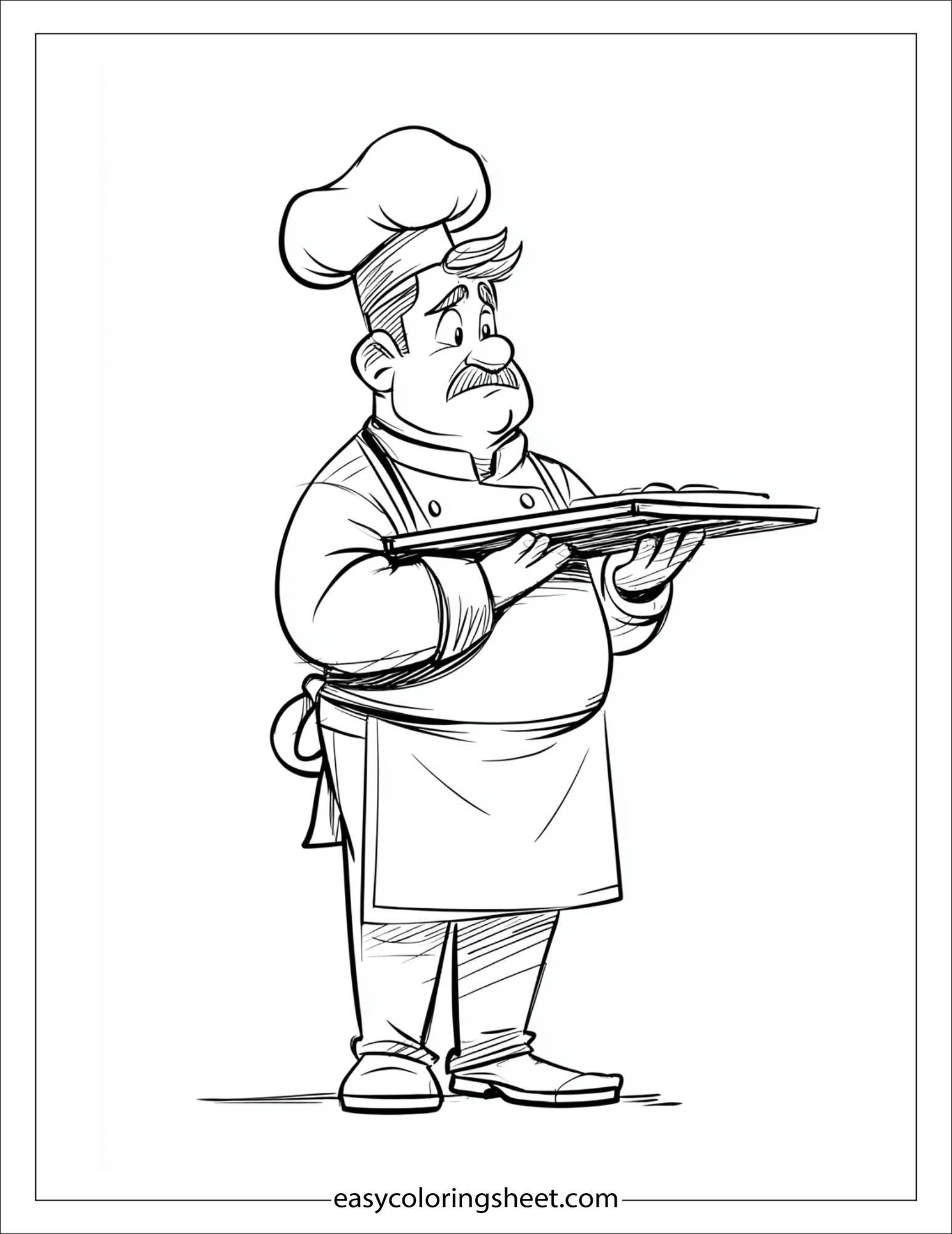 focused chef carrying a tray