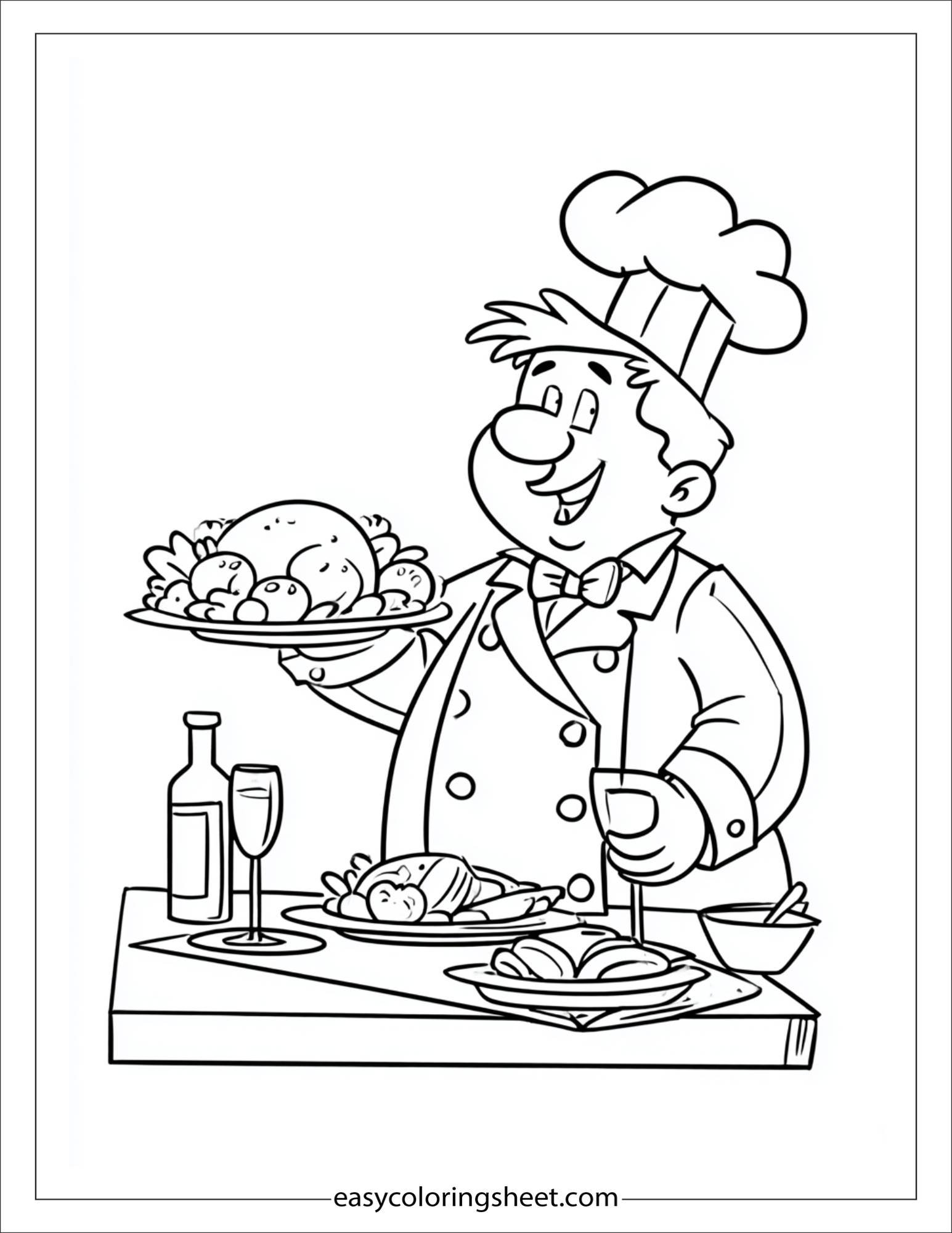 happy chef serving food