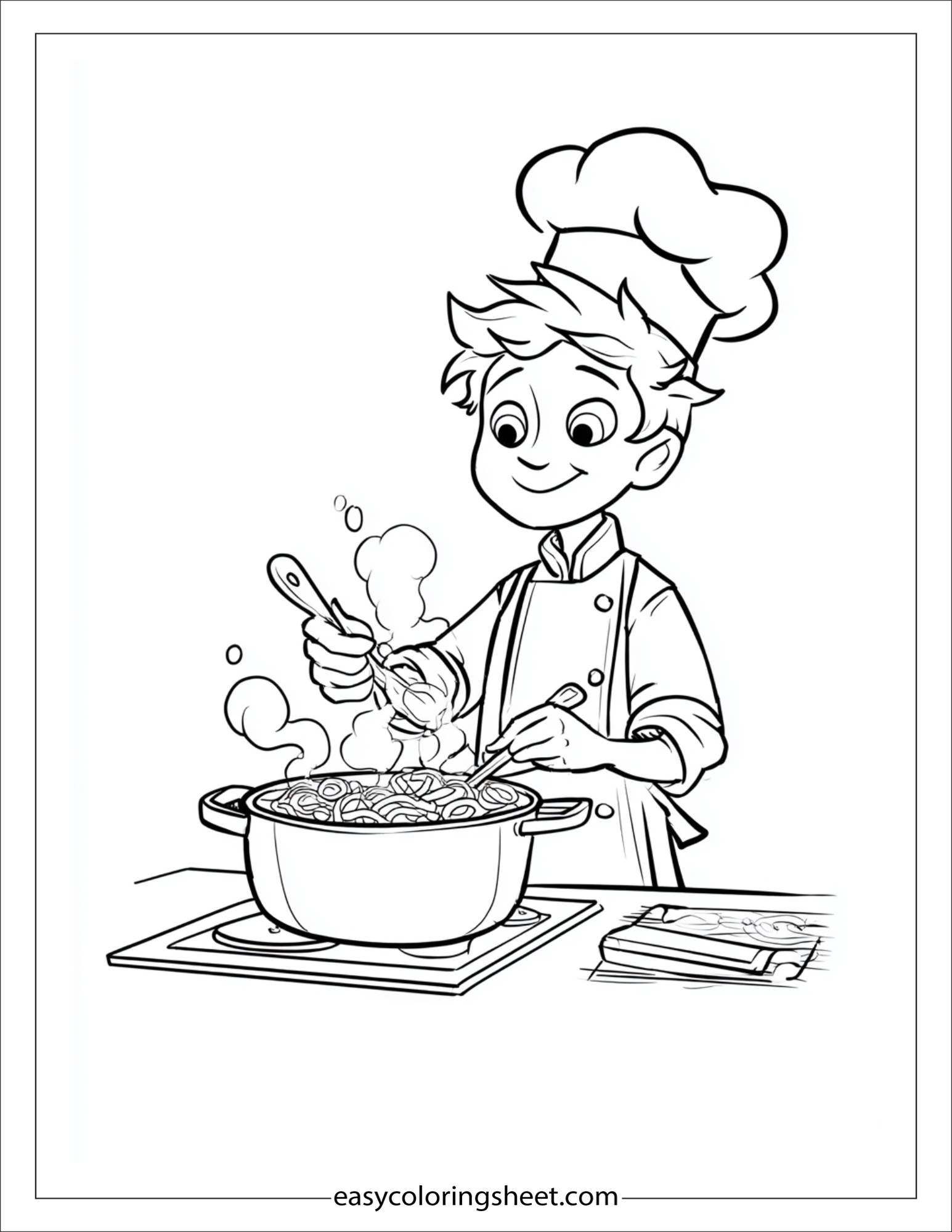 helpful chef boiling pasta