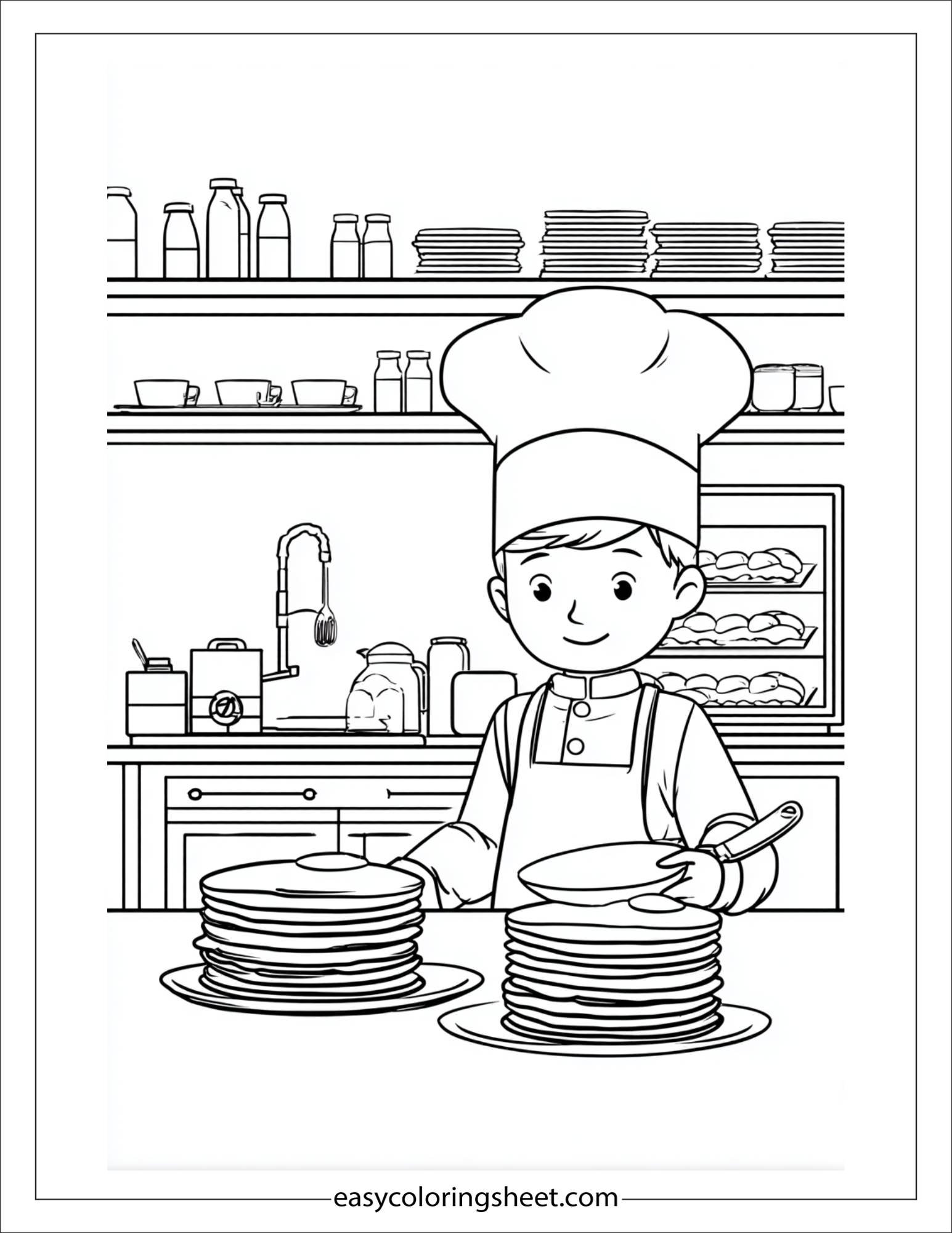 helpful chef flipping pancakes