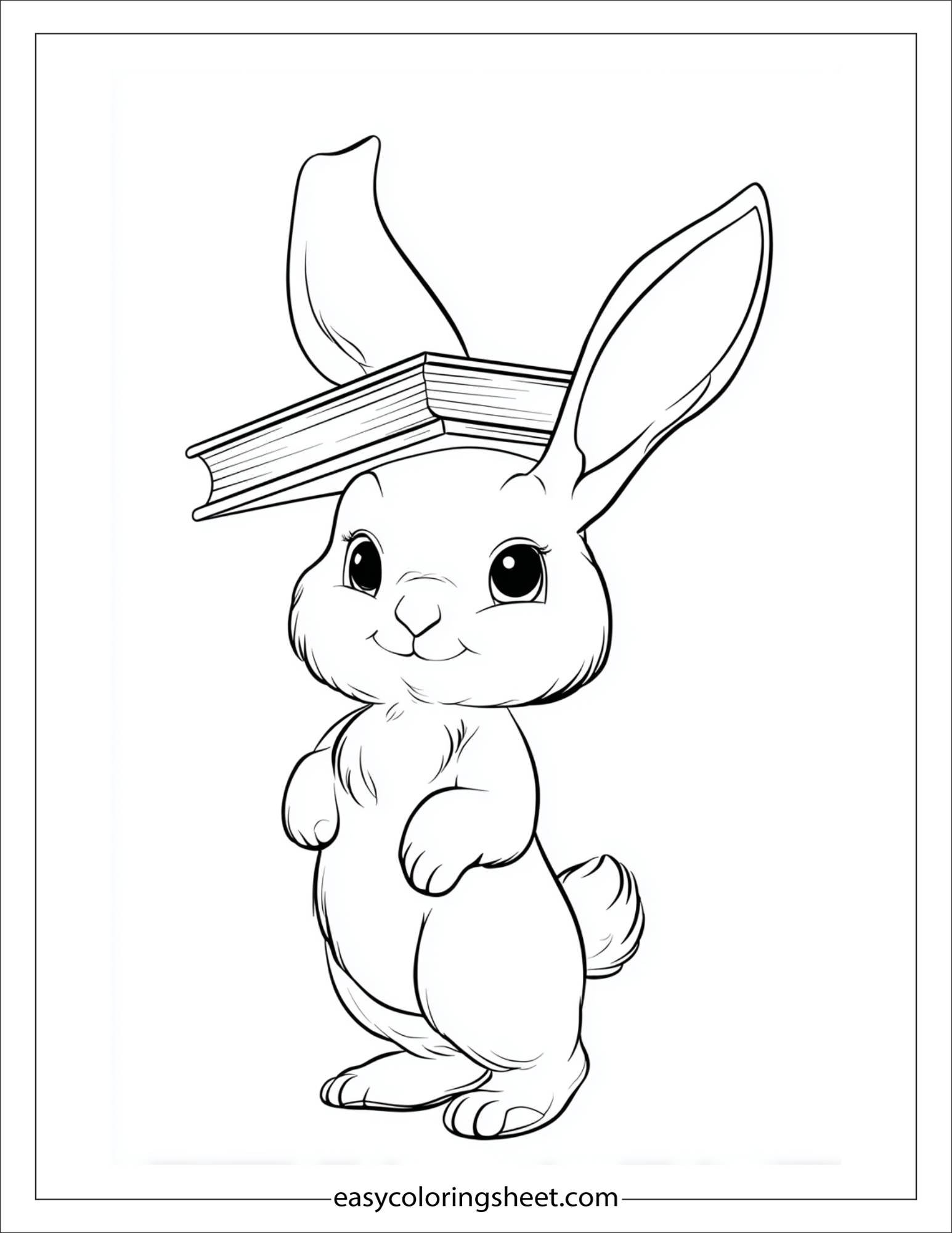 intelligent rabbit balancing a book on head