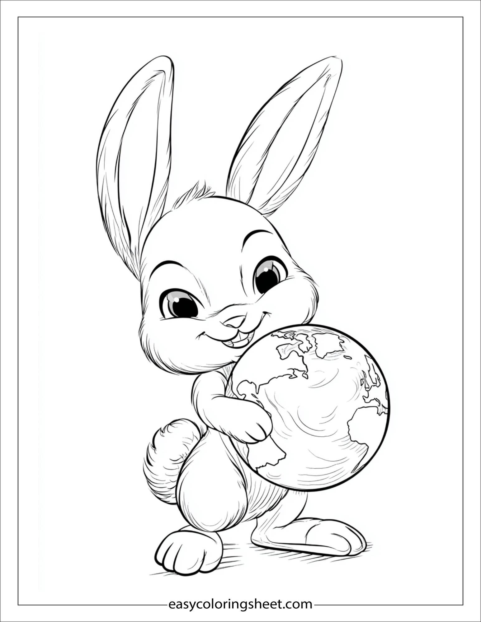 intelligent rabbit holding a globe