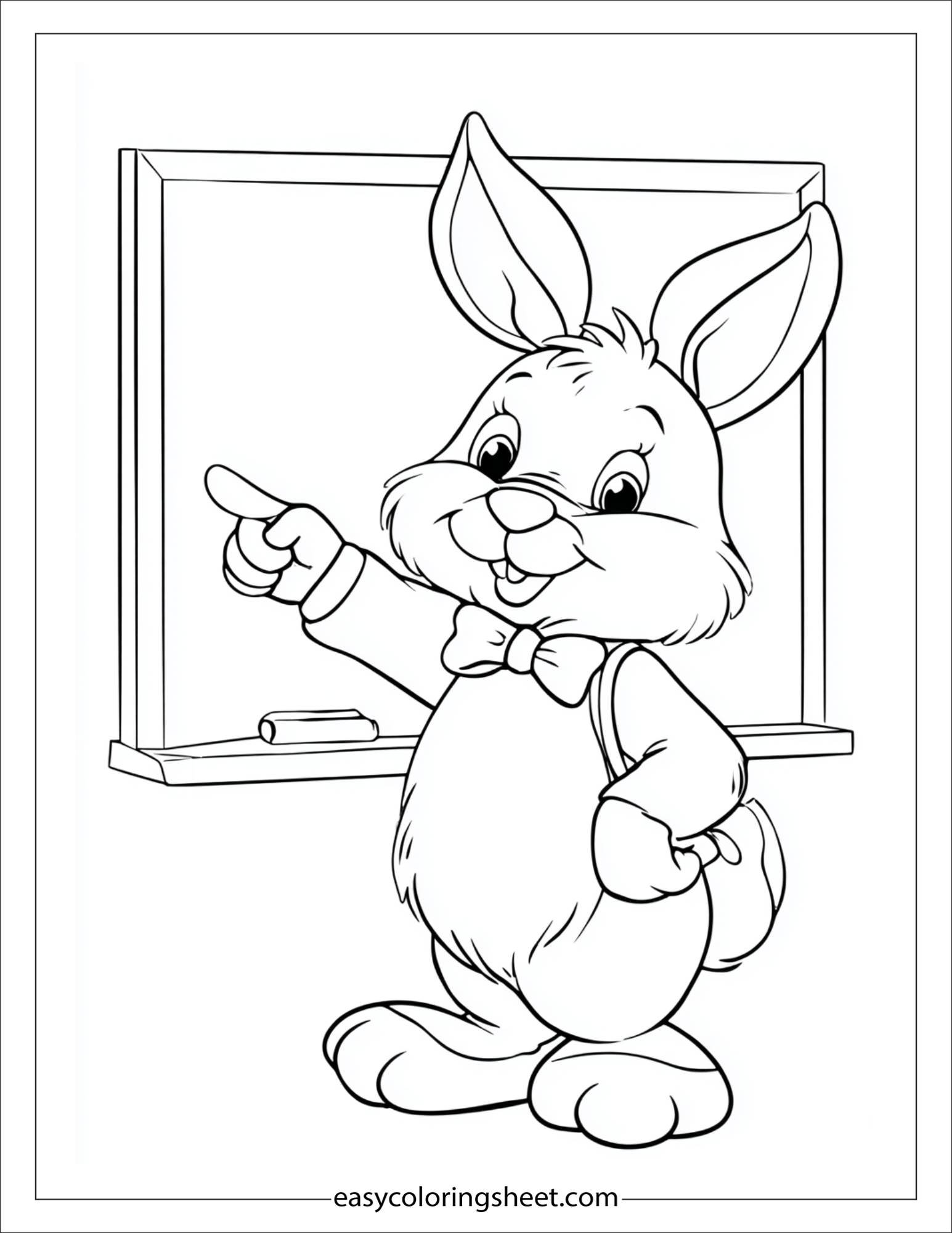 intelligent rabbit pointing at a chalkboard
