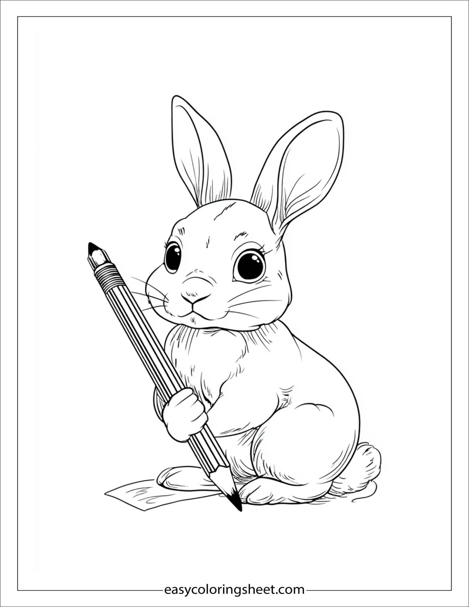 intelligent rabbit writing with a pencil