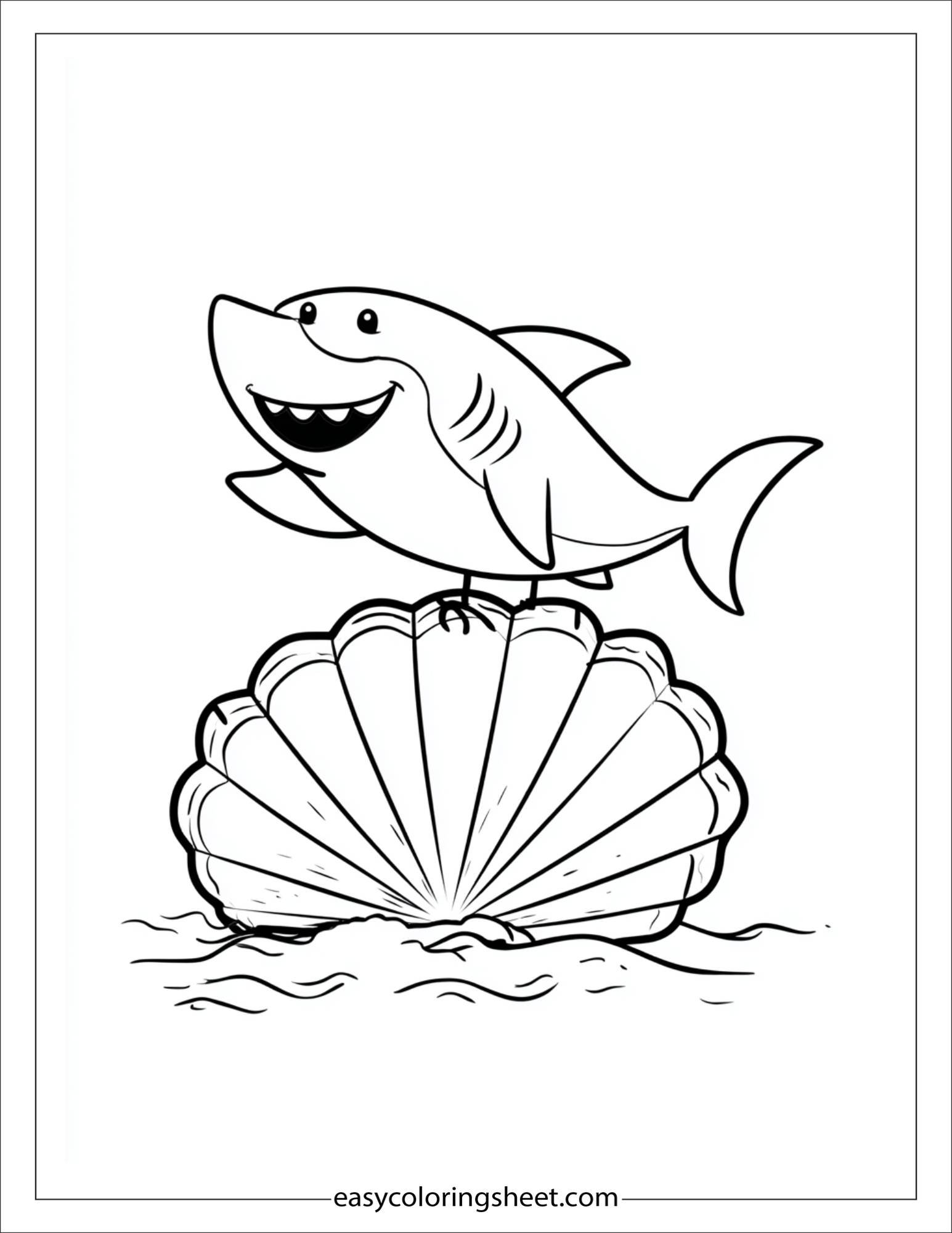 kids coloring sheet of Shark balancing a seashell