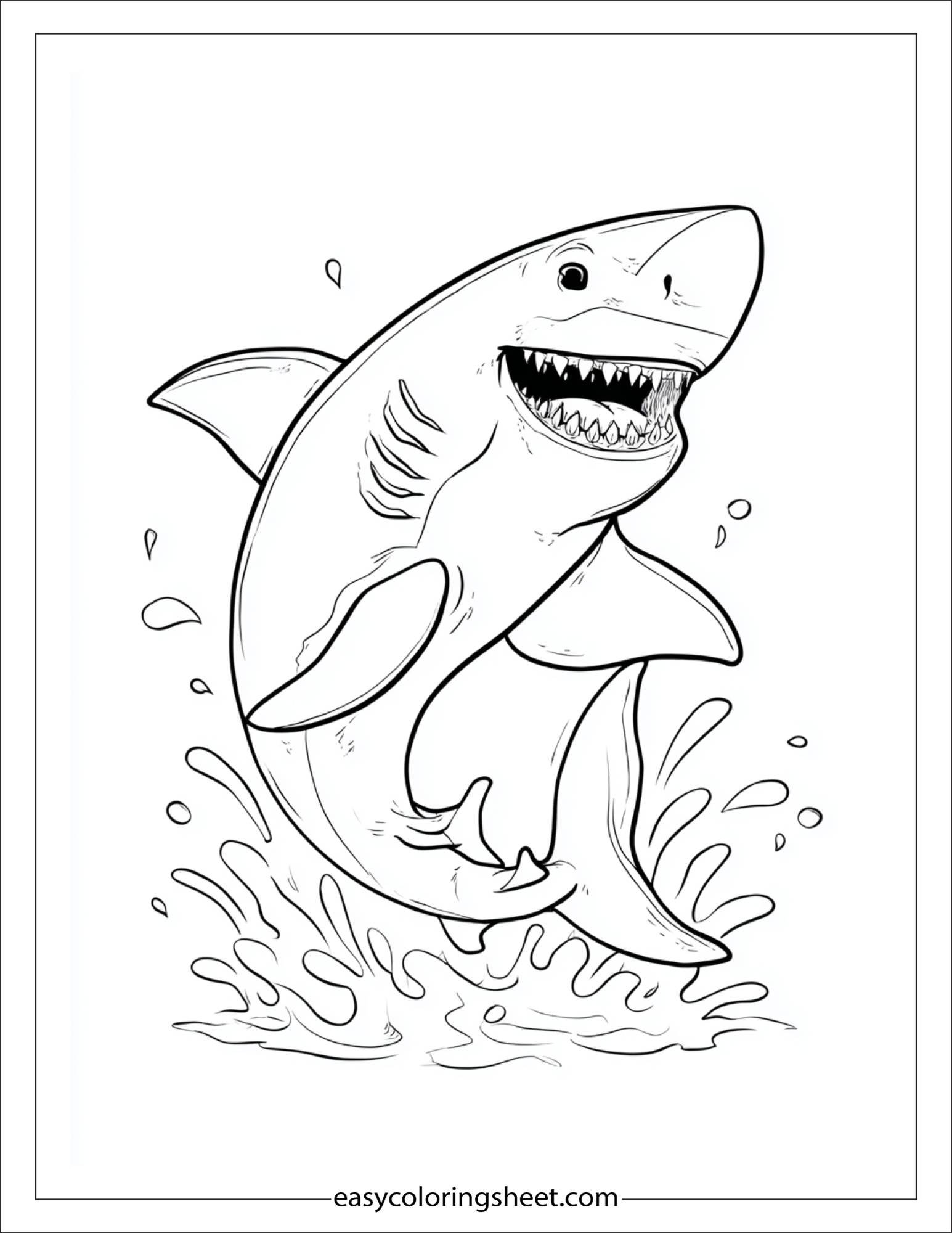 kids coloring sheet of Shark flipping in the air