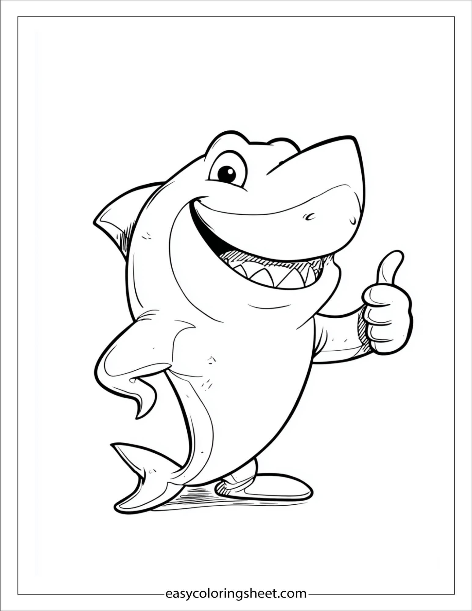 kids coloring sheet of Shark giving a thumbs up fin version