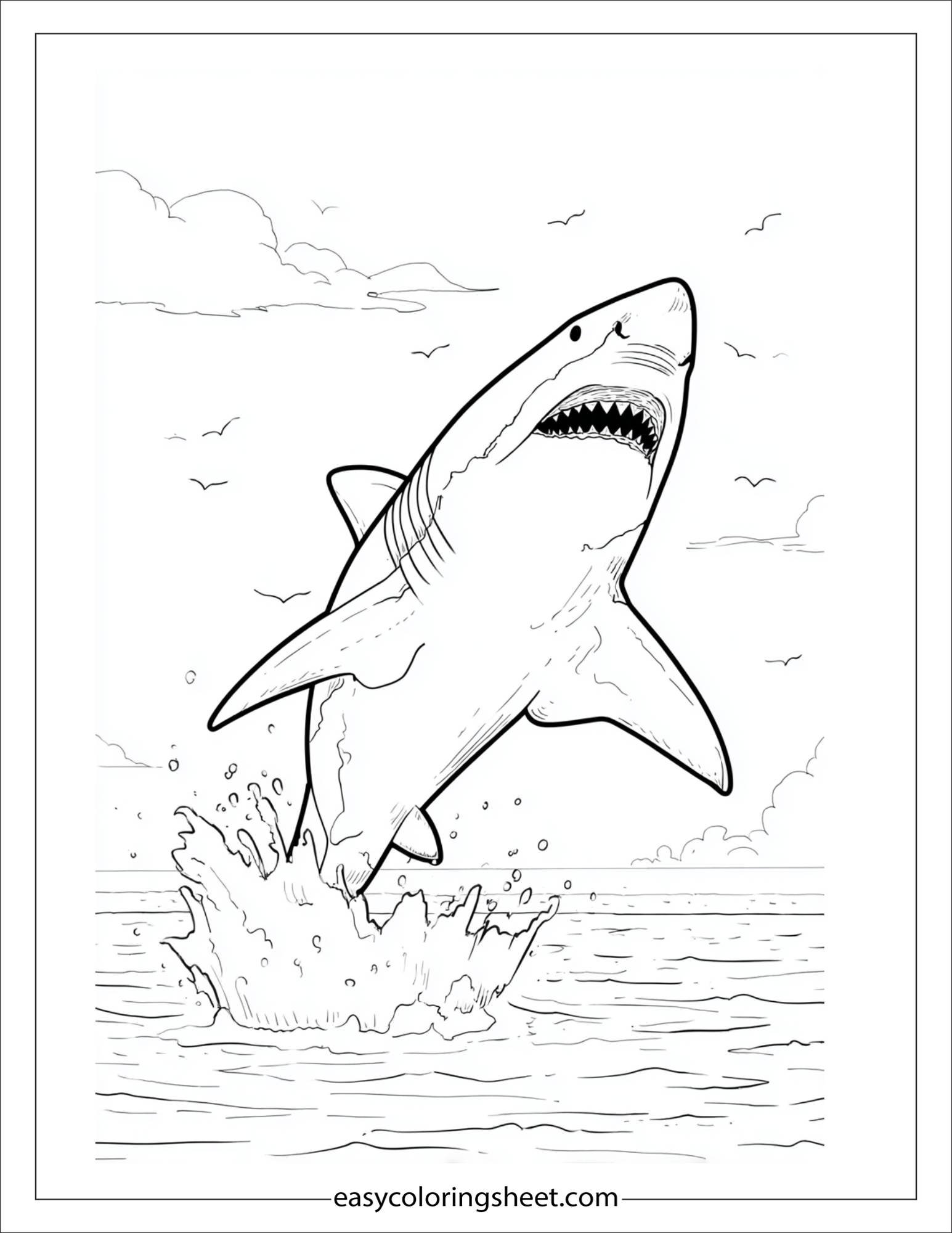 kids coloring sheet of Shark jumping out of the water