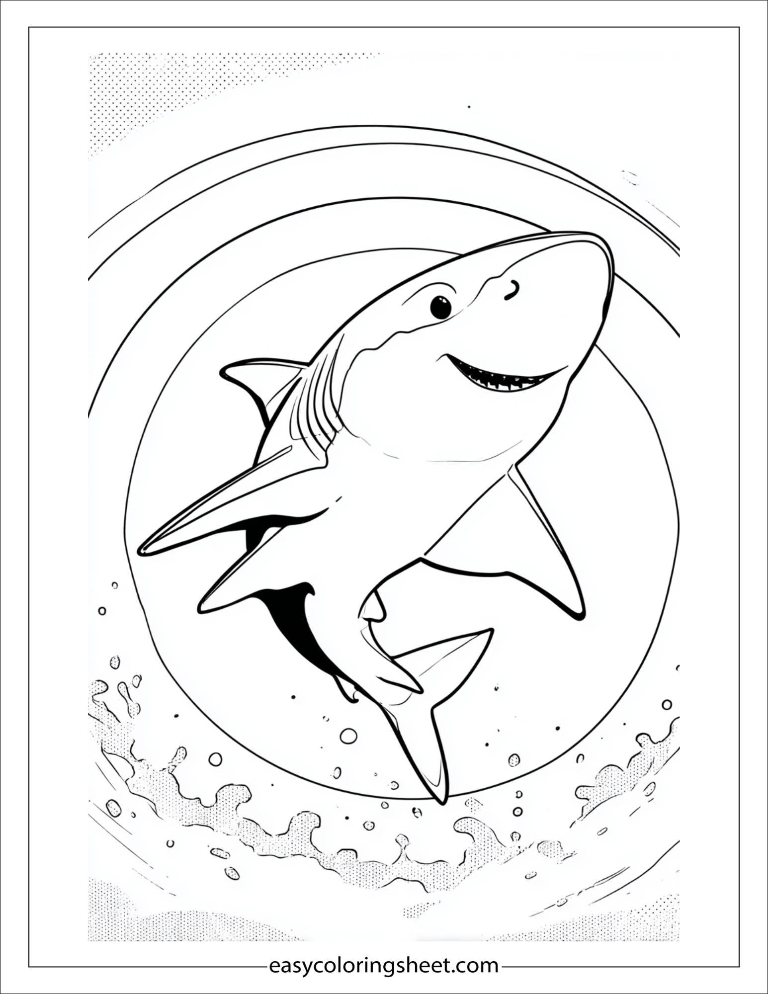 kids coloring sheet of Shark jumping through a hoop