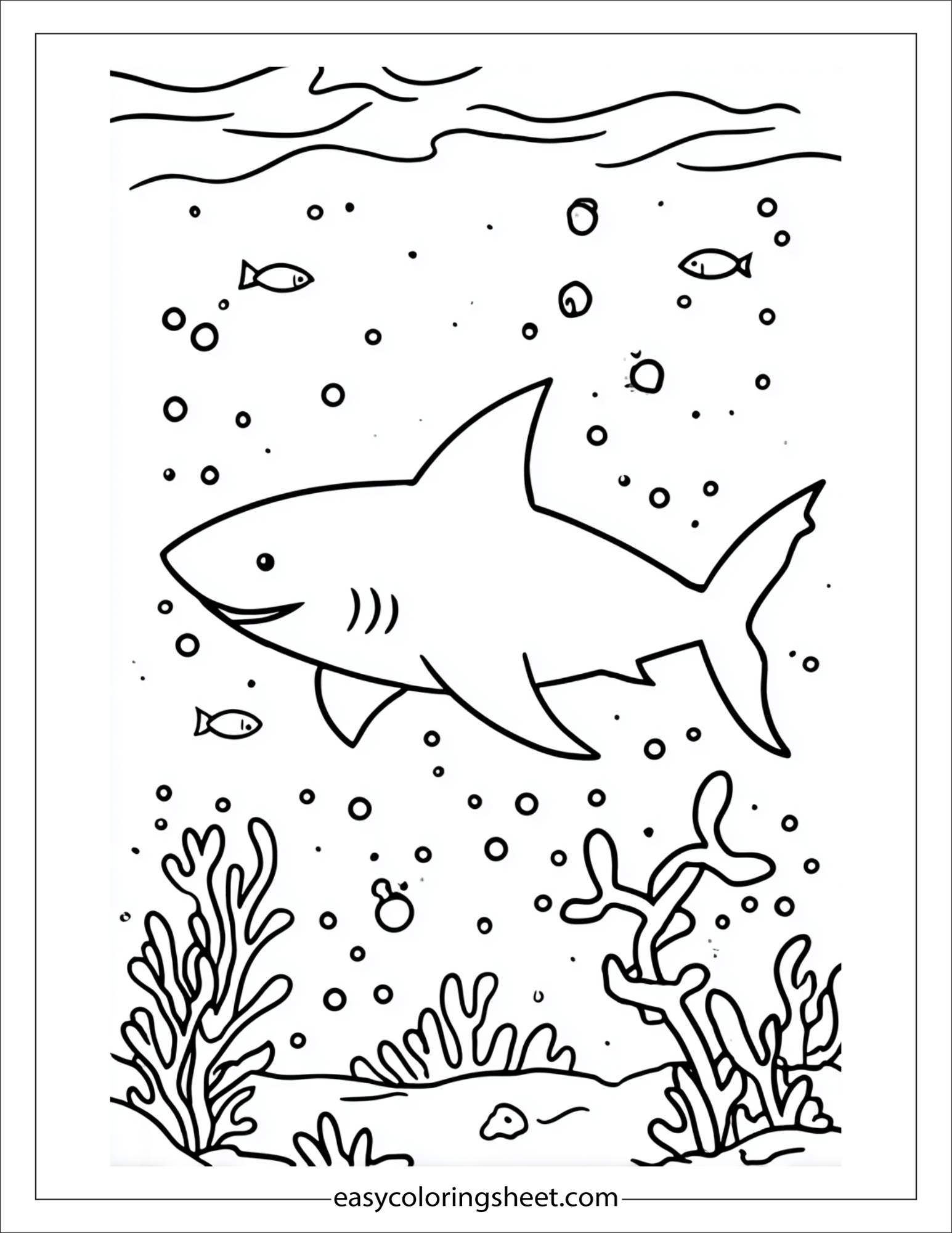 kids coloring sheet of Shark painting underwater