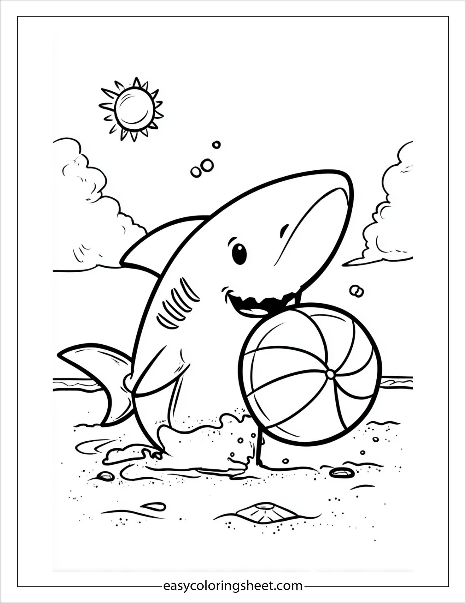 kids coloring sheet of Shark playing with a beach ball