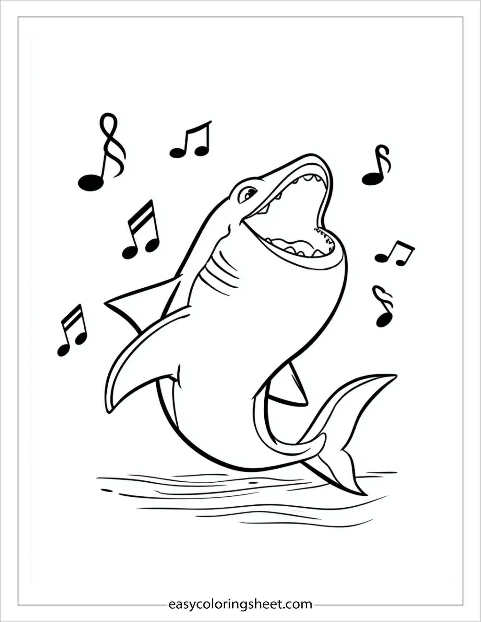kids coloring sheet of Shark singing a tune
