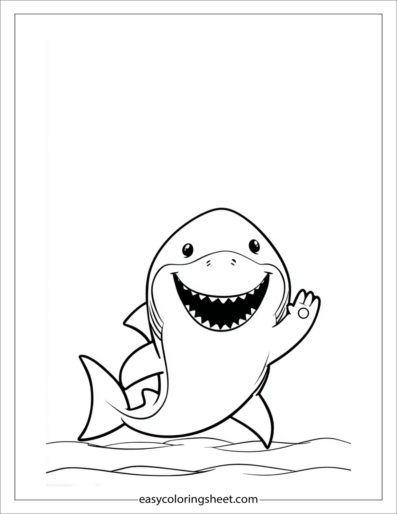 kids coloring sheet of Shark waving its fin