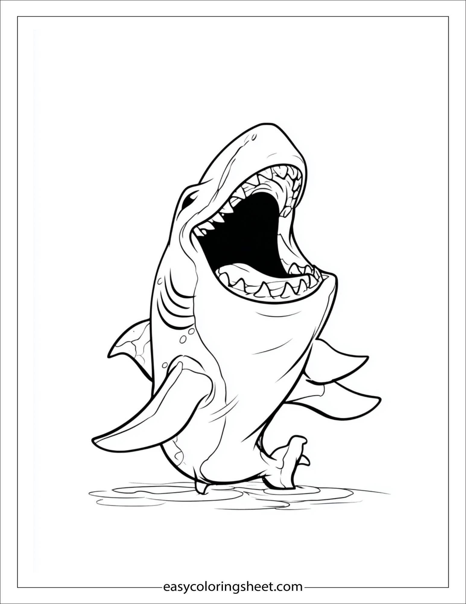 kids coloring sheet of Shark yawning