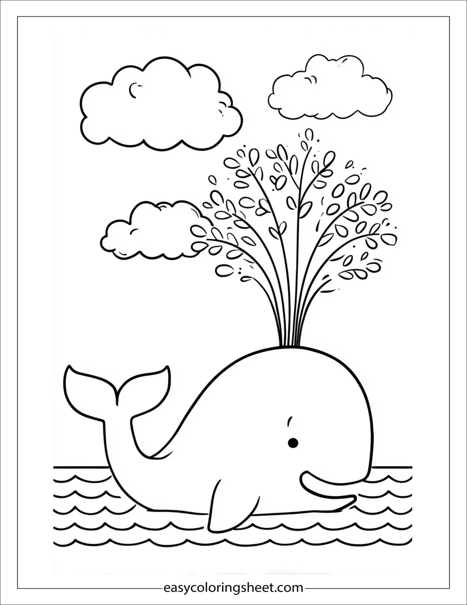 kids coloring sheet of Whale blowing water fountain