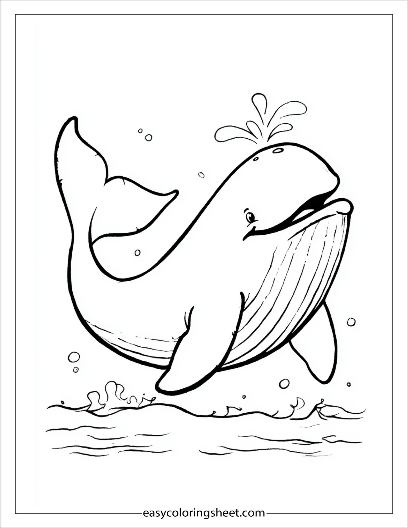 kids coloring sheet of Whale flapping fins with joy