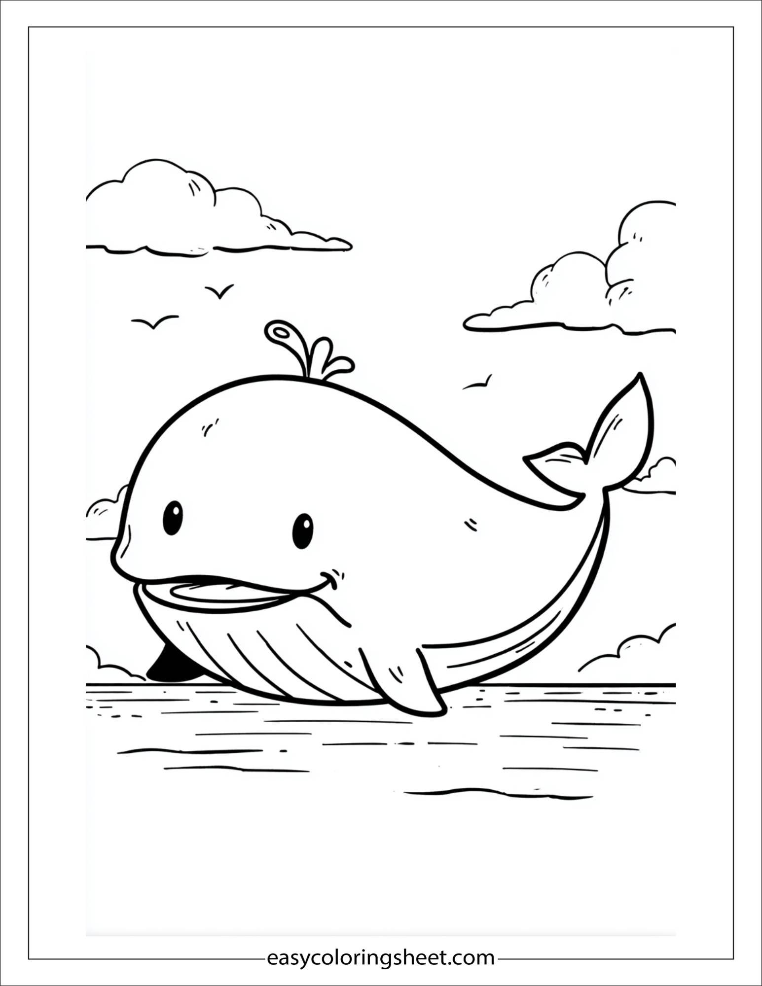 kids coloring sheet of Whale floating peacefully