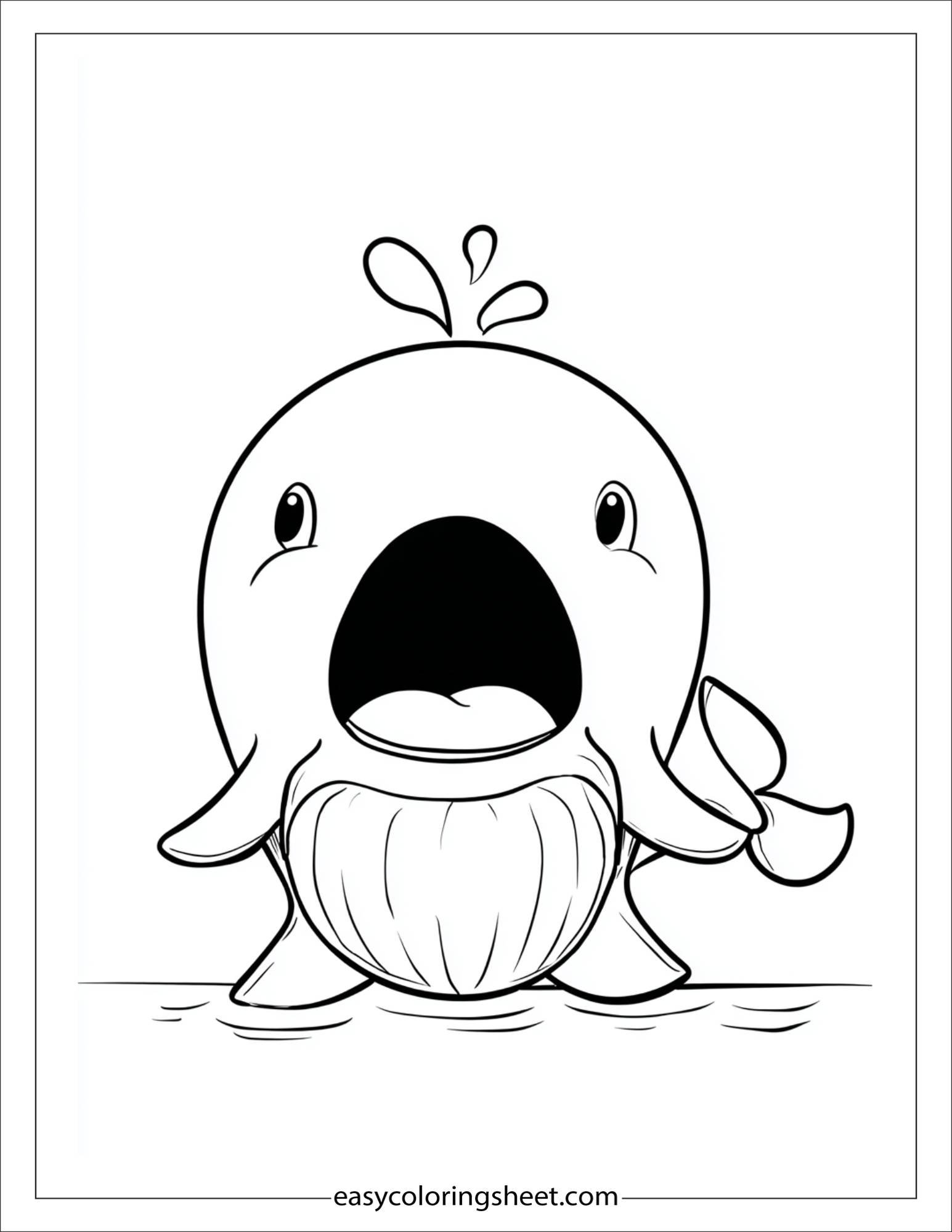 kids coloring sheet of Whale looking surprised