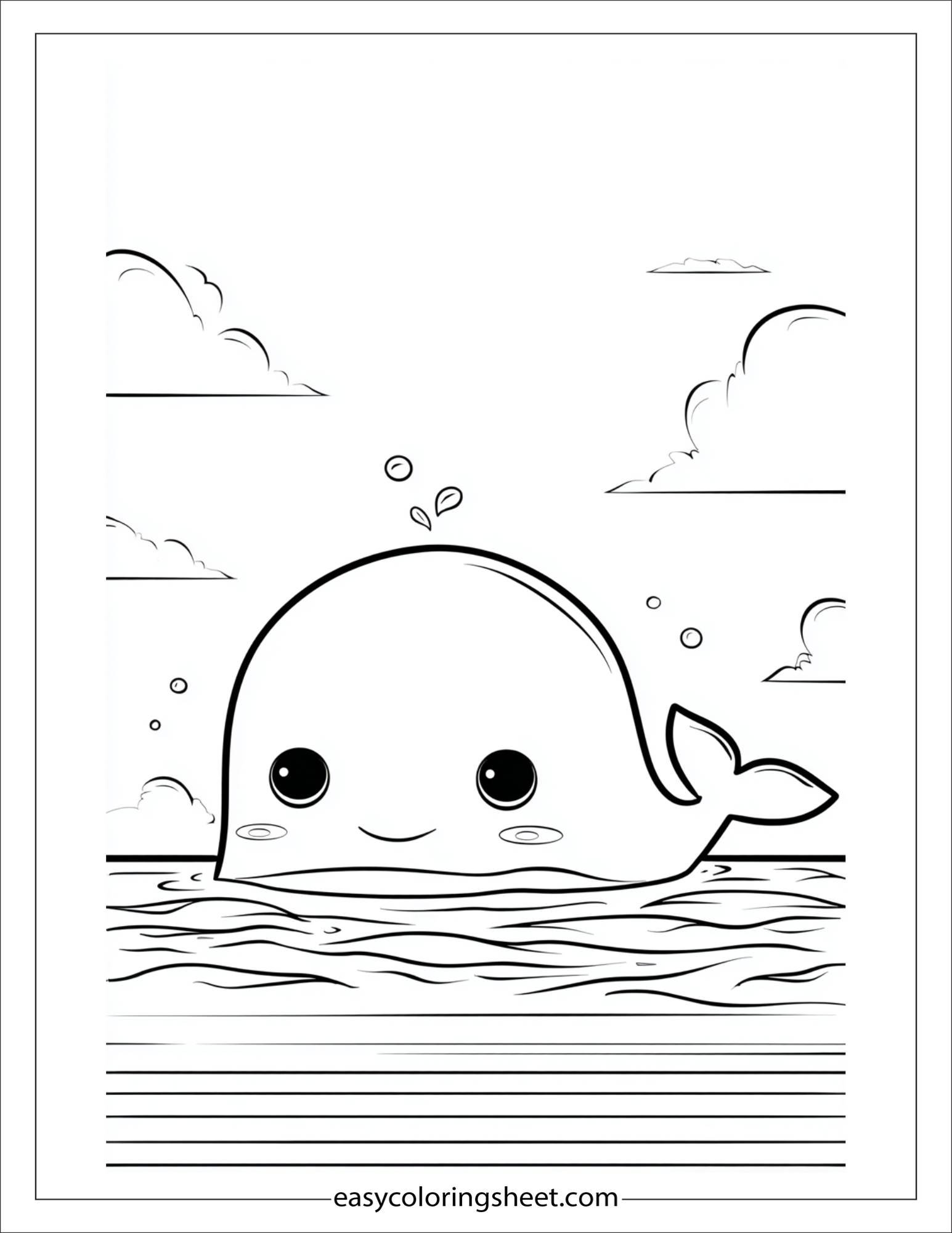 kids coloring sheet of Whale peeking above water