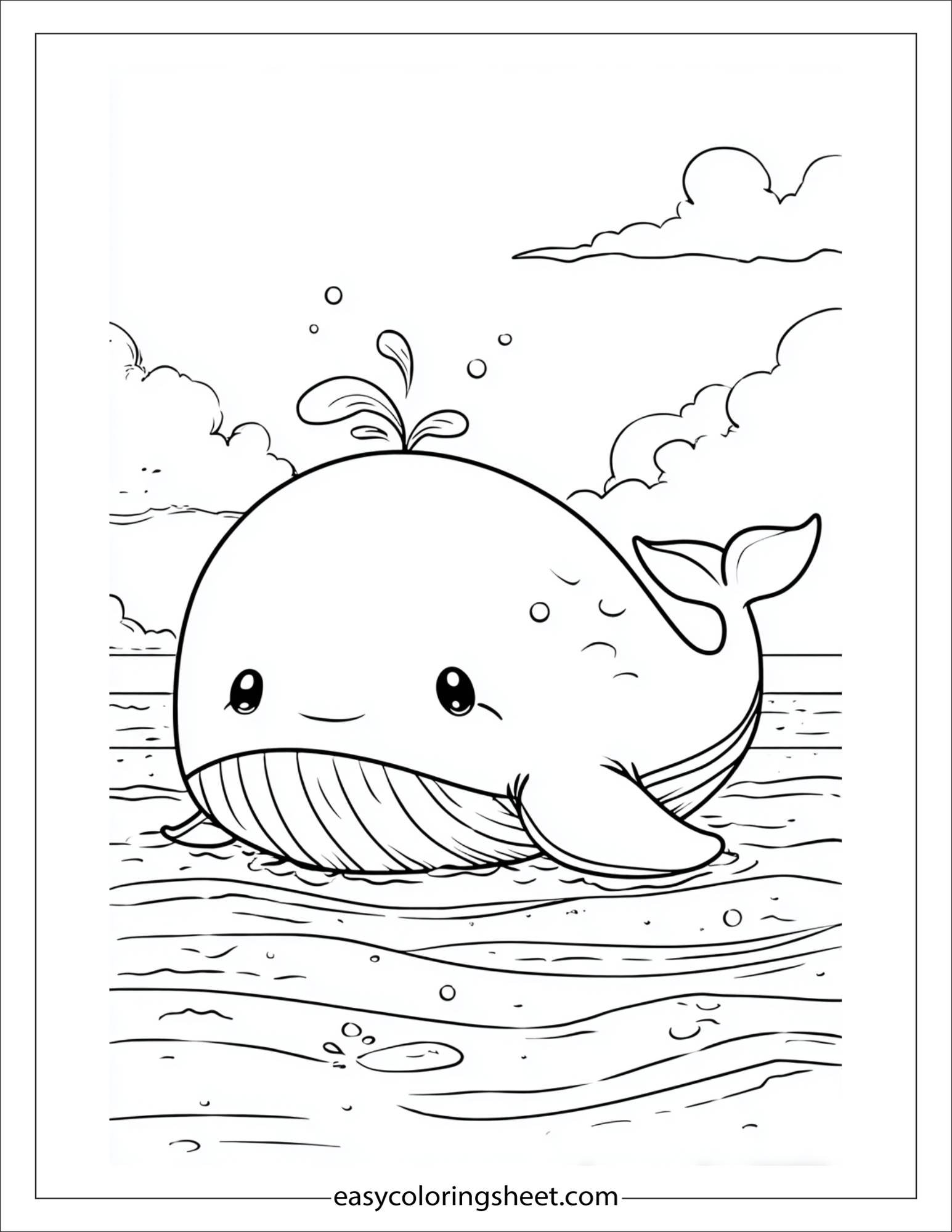 kids coloring sheet of Whale resting on ocean surface