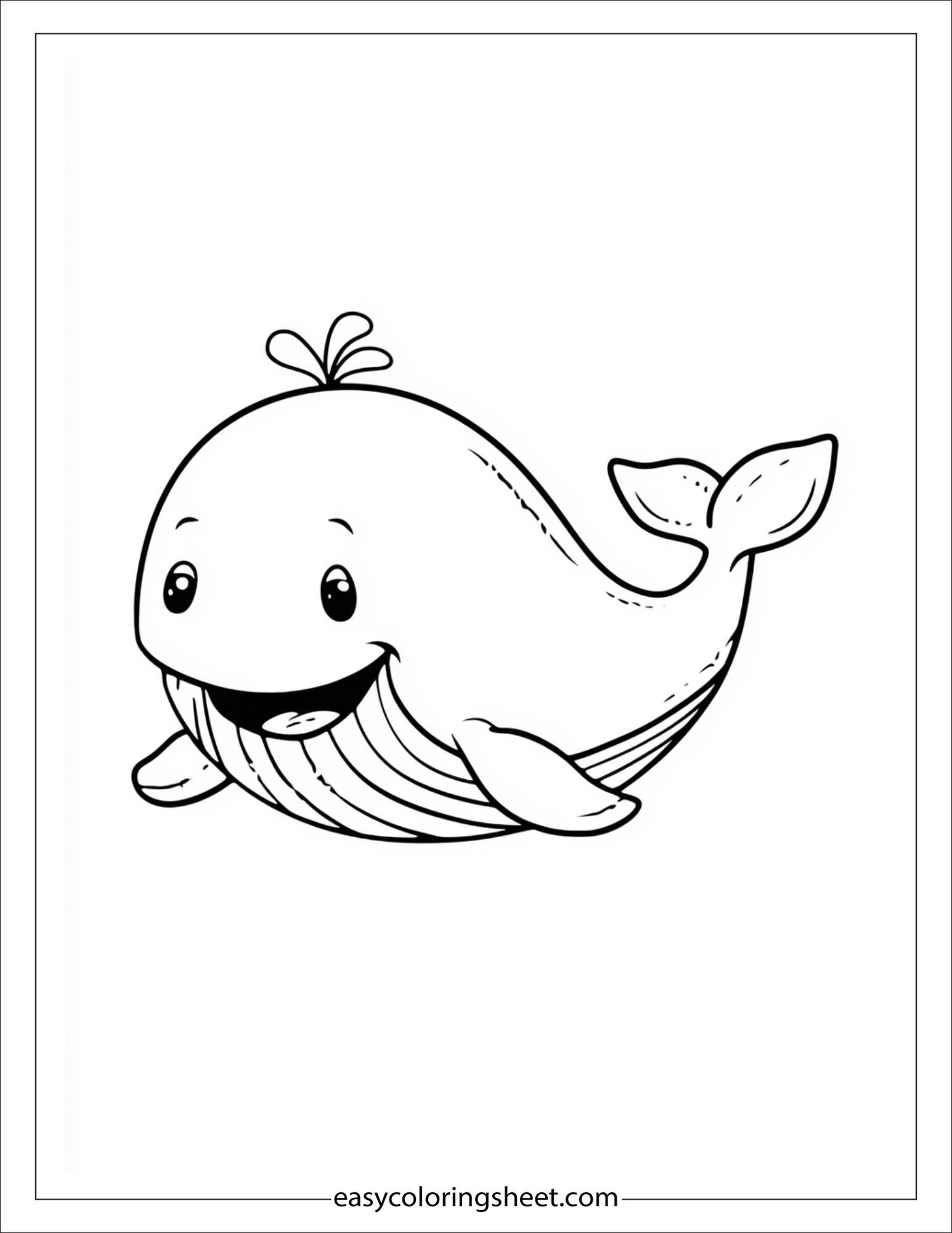 kids coloring sheet of Whale smiling happily