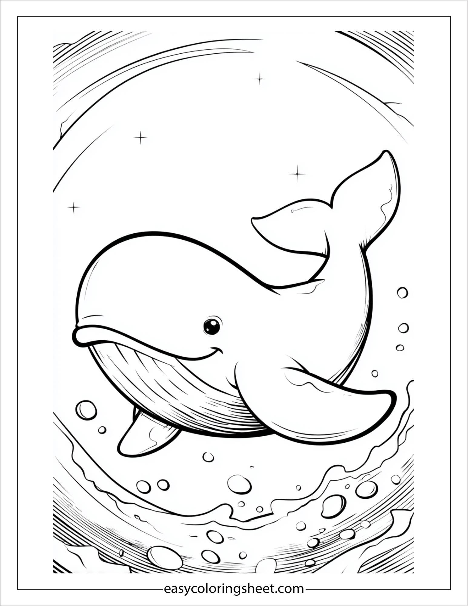 kids coloring sheet of Whale spinning underwater