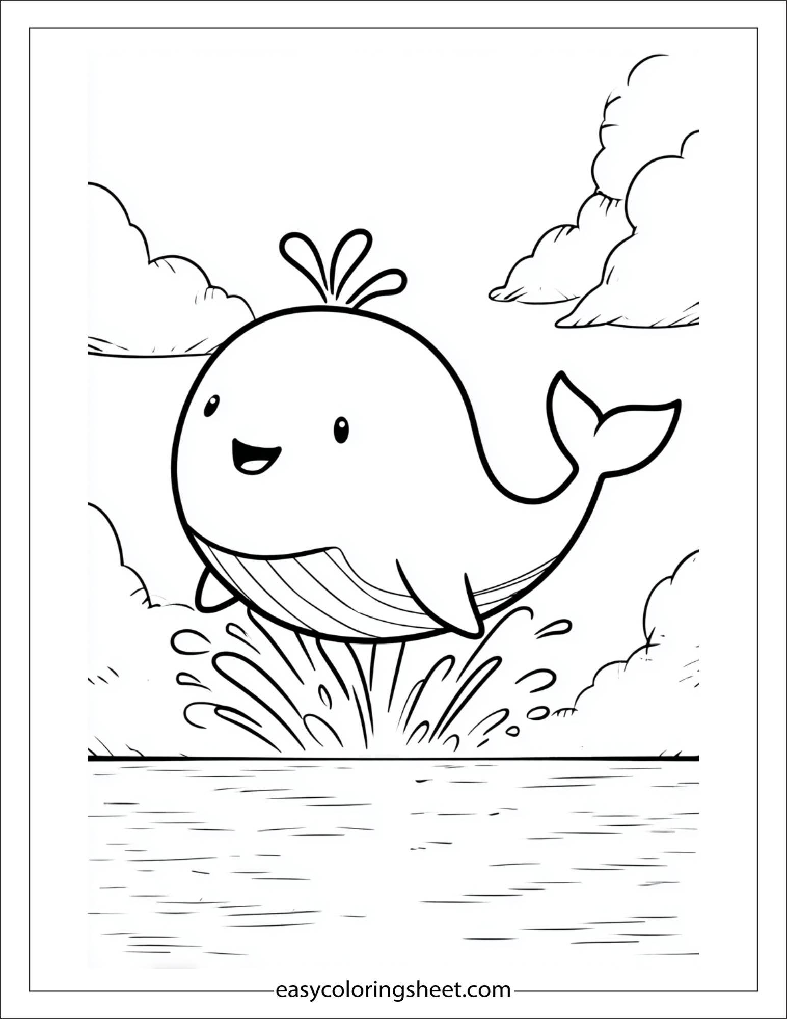 kids coloring sheet of Whale splashing joyfully