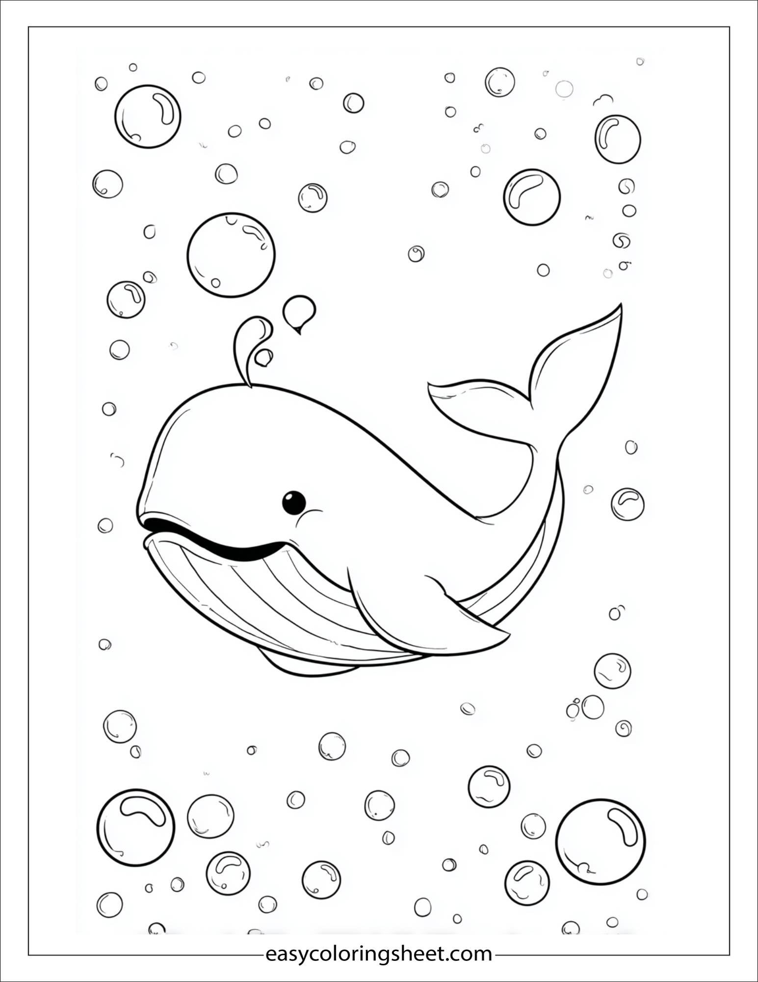 kids coloring sheet of Whale surrounded by bubbles