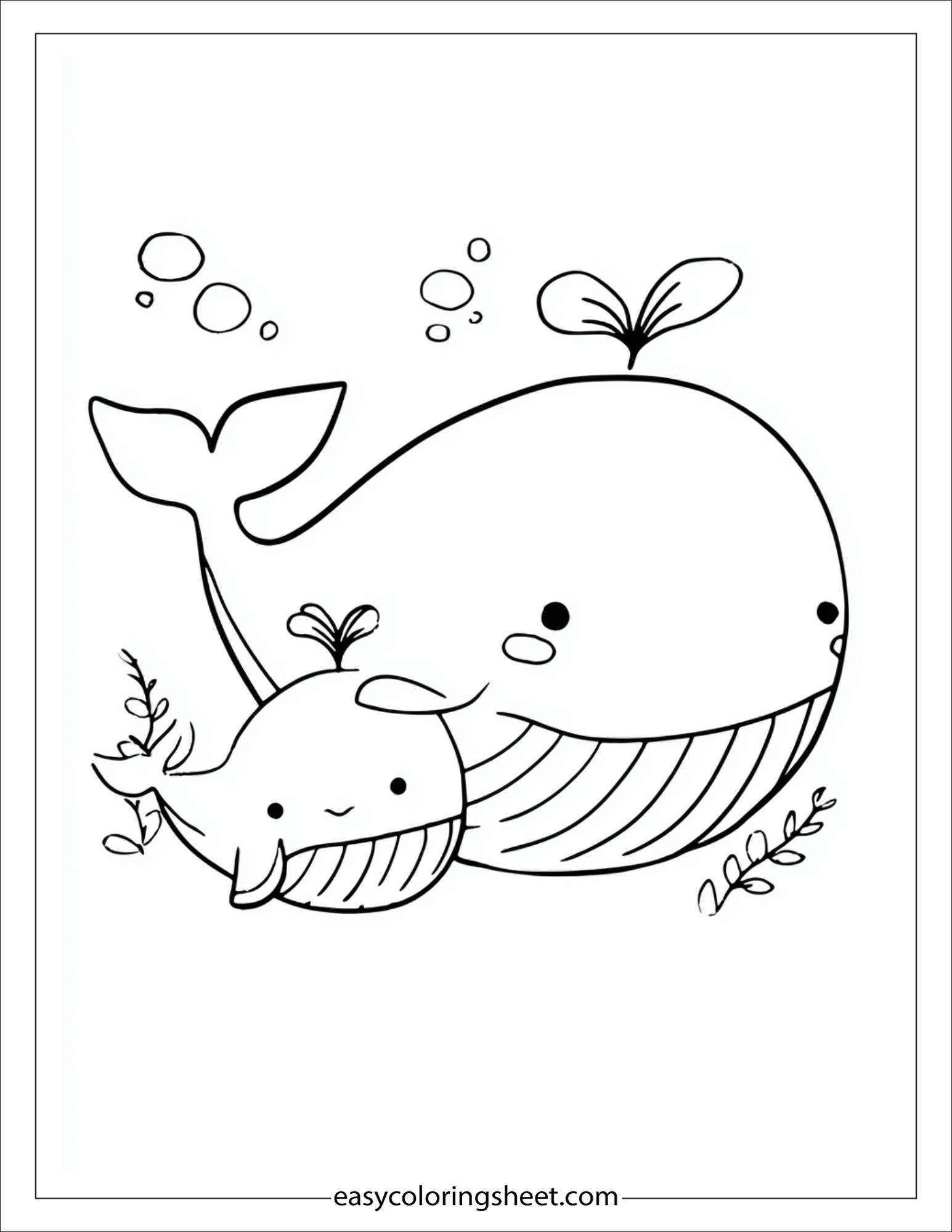 kids coloring sheet of Whale swimming with baby