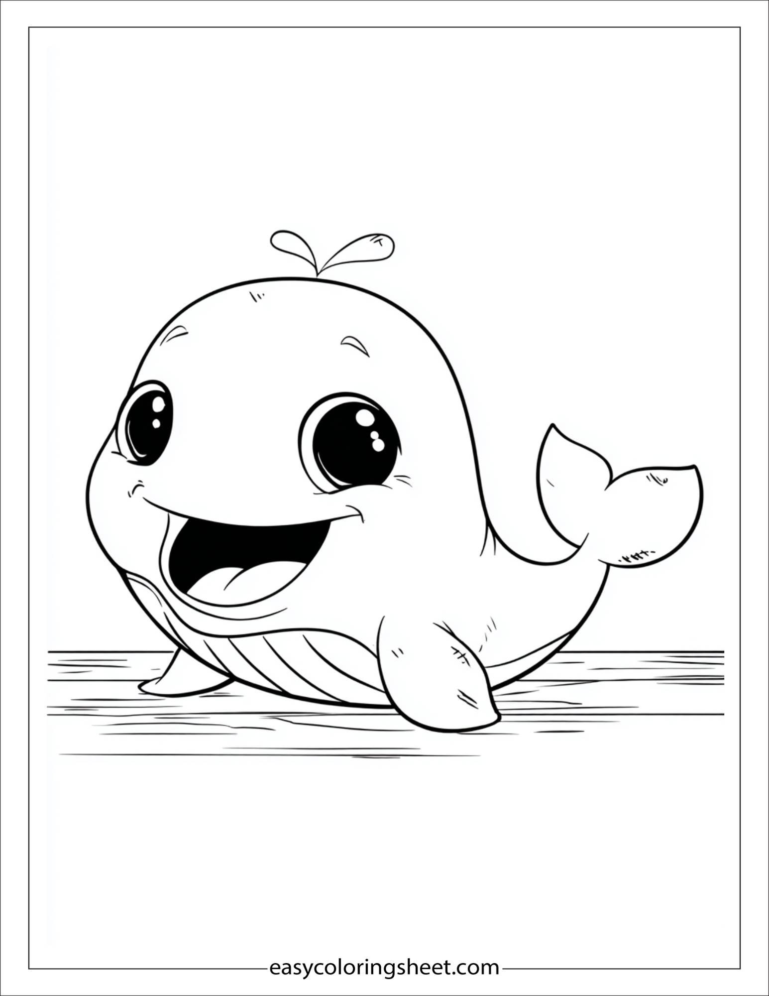 kids coloring sheet of Whale with wide open eyes