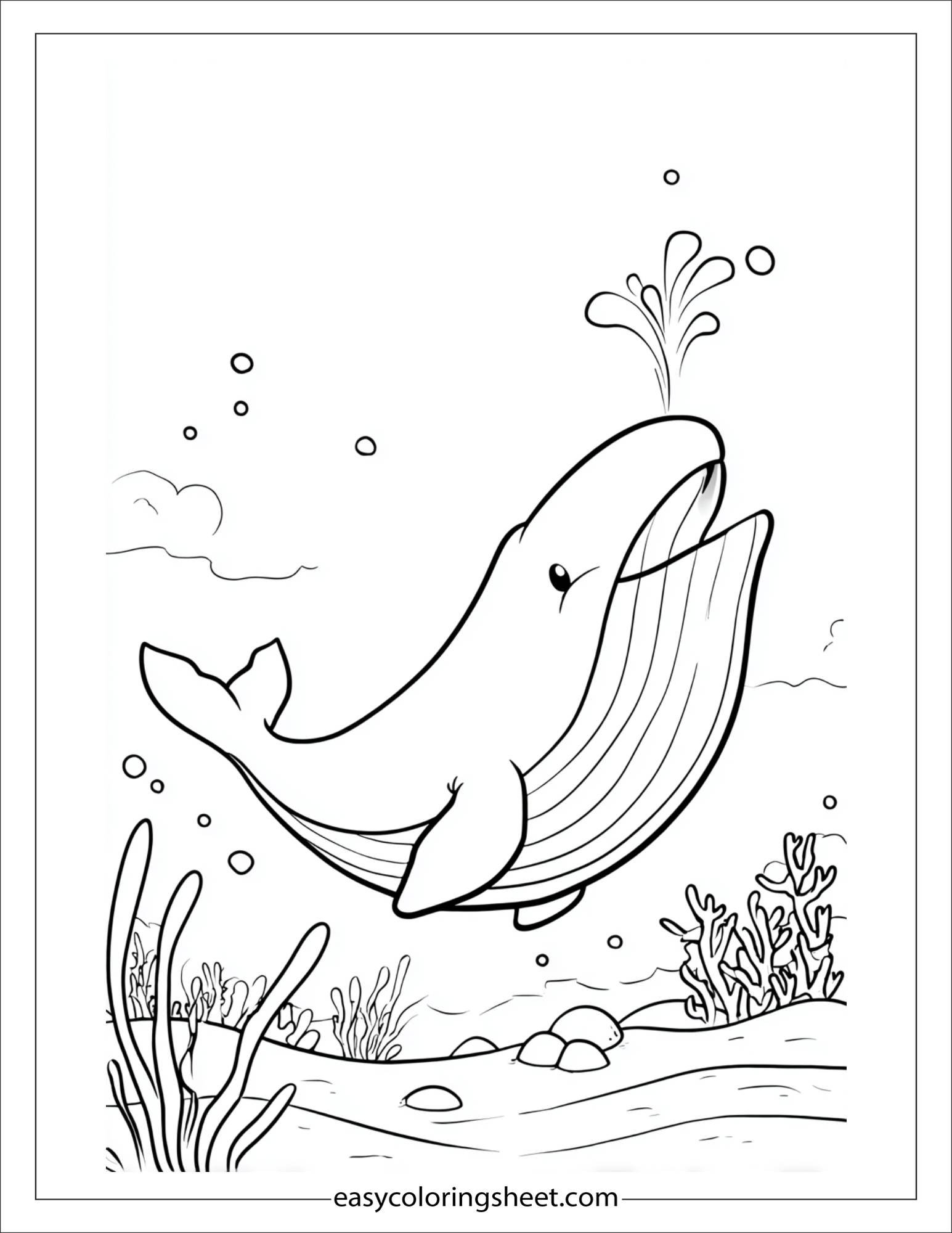 kids coloring sheet of Whale yawning underwater