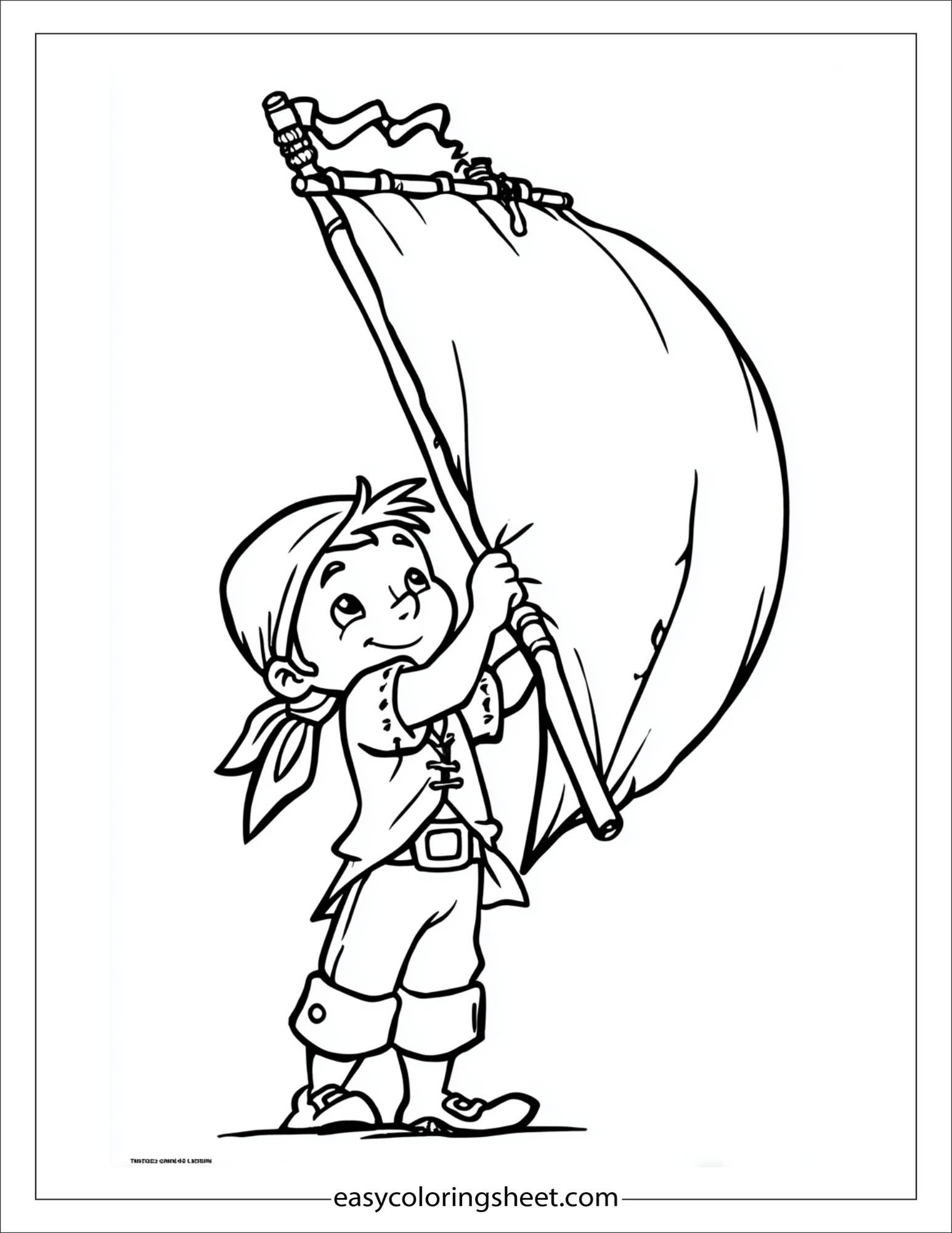 pirate fixing a sail