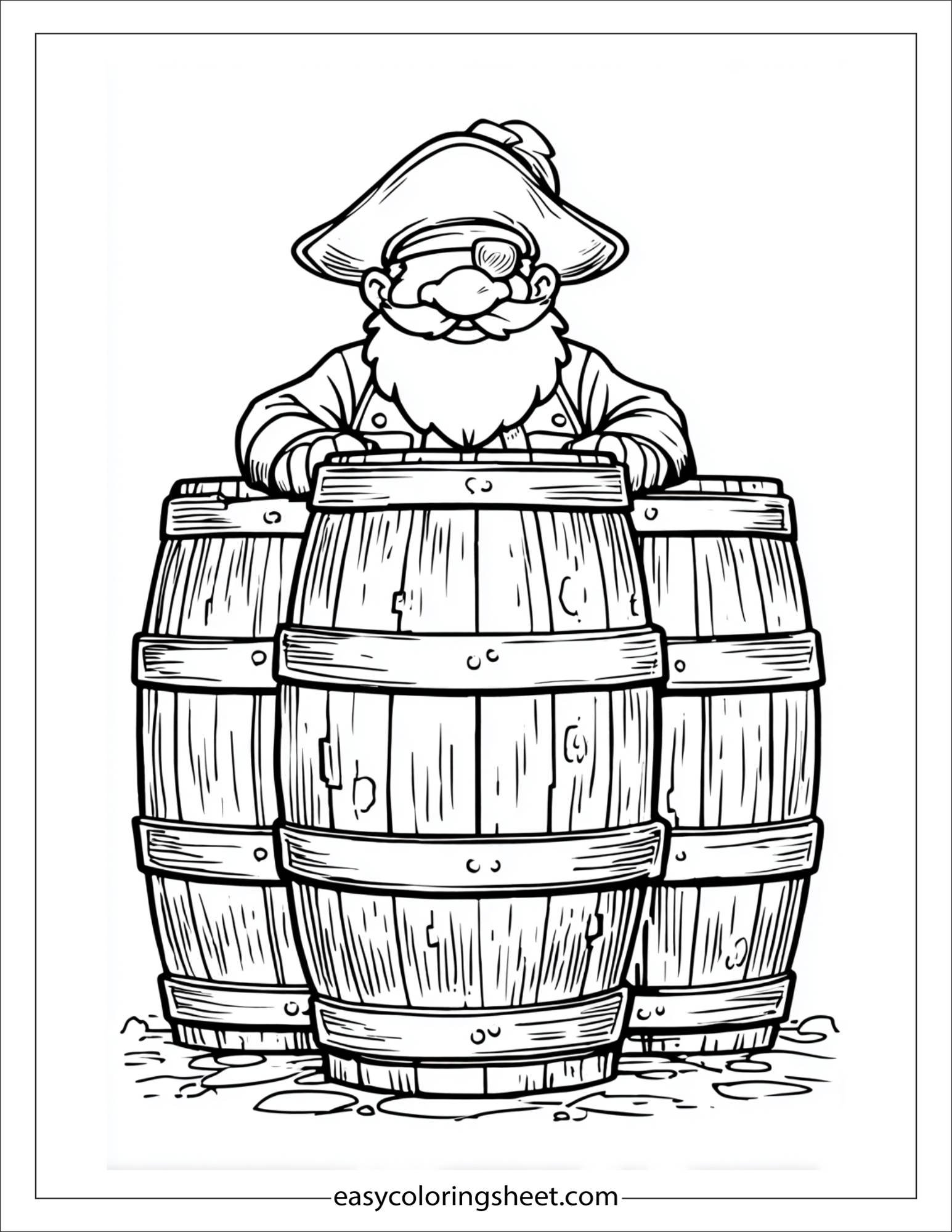 pirate hiding behind barrels