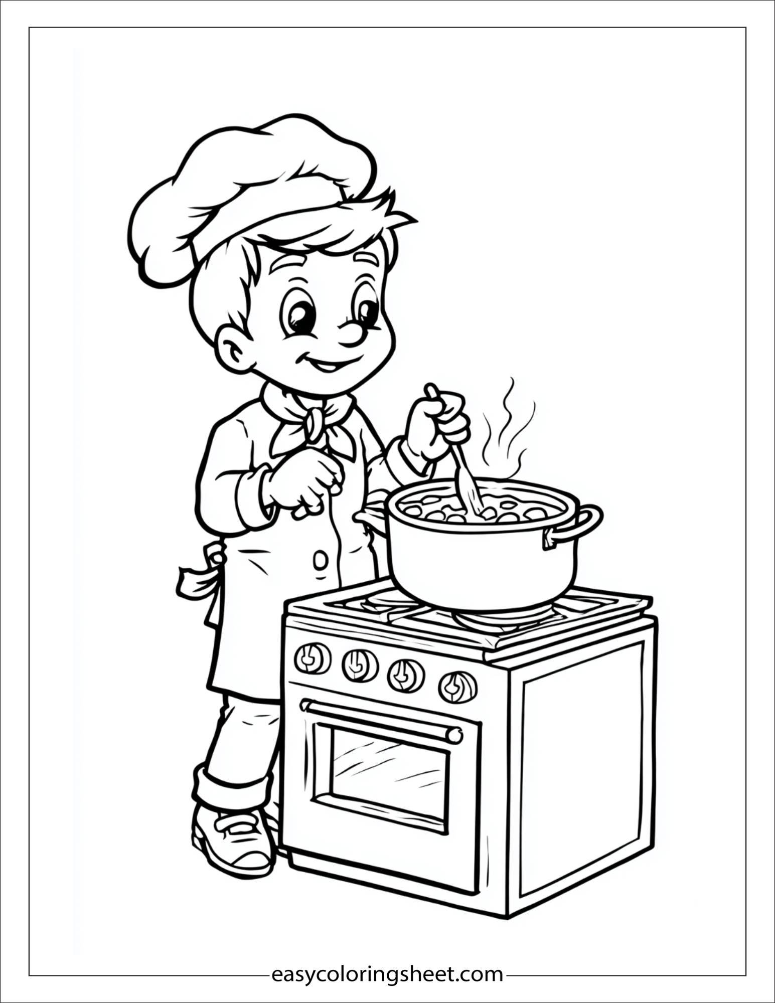 playful chef stirring soup