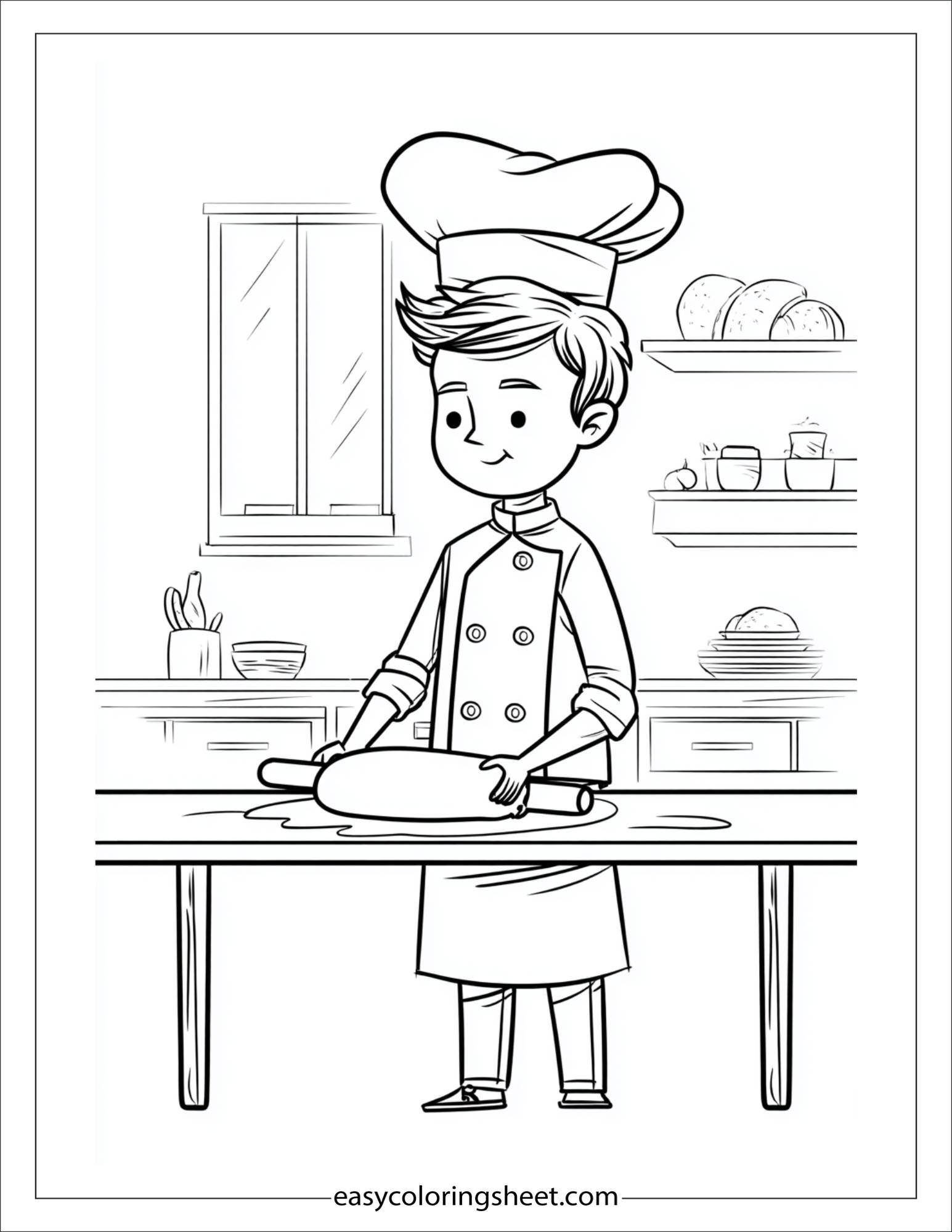 relaxed chef kneading dough