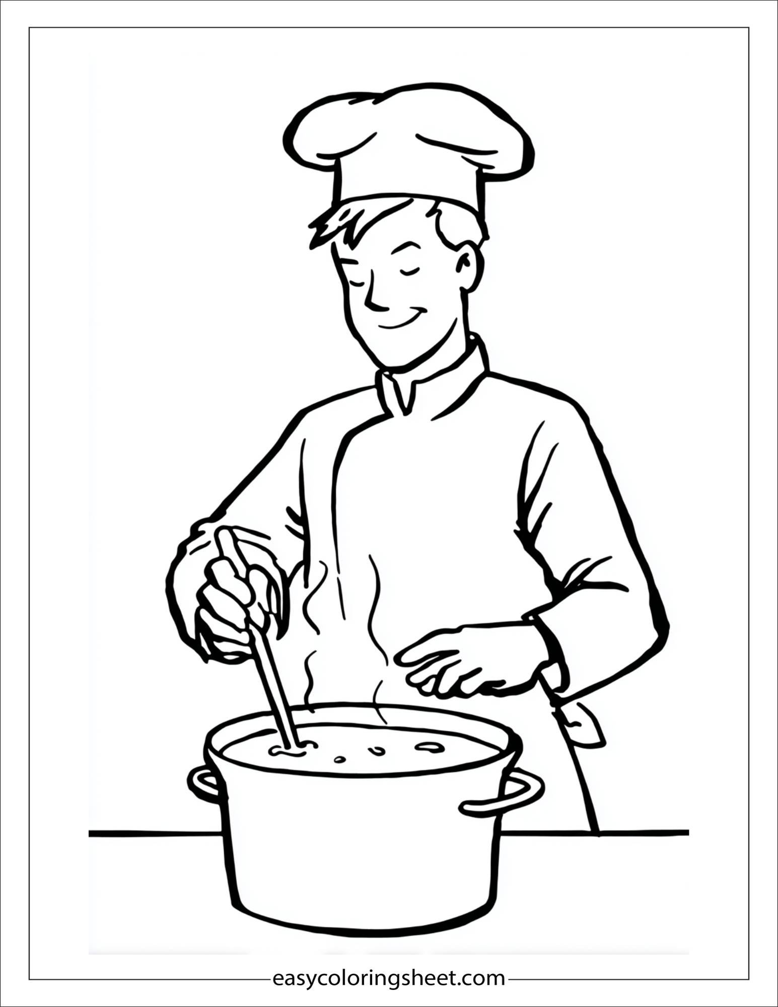 relaxed chef stirring soup