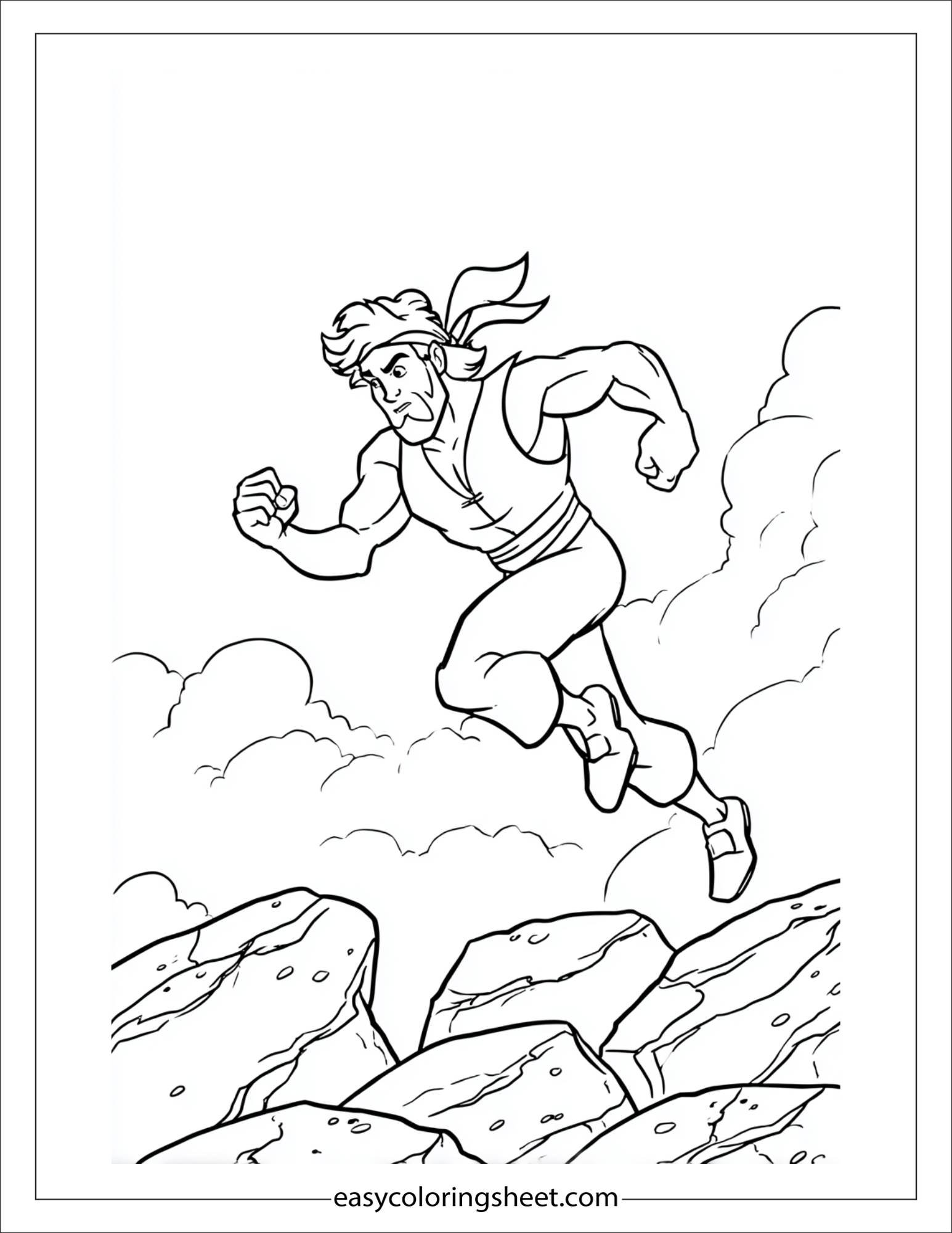 sinbad the sailor jumping over rocks