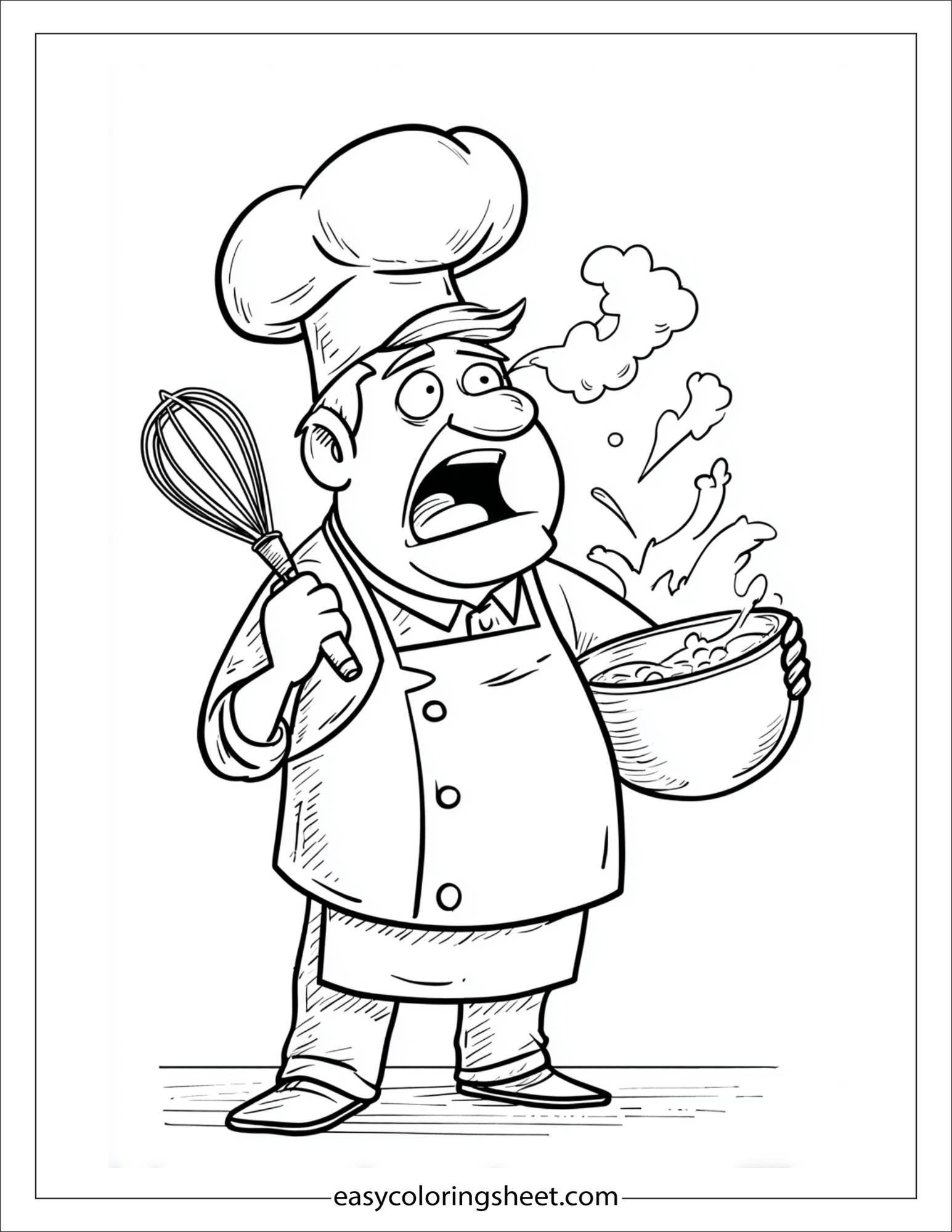 surprised chef whisking batter