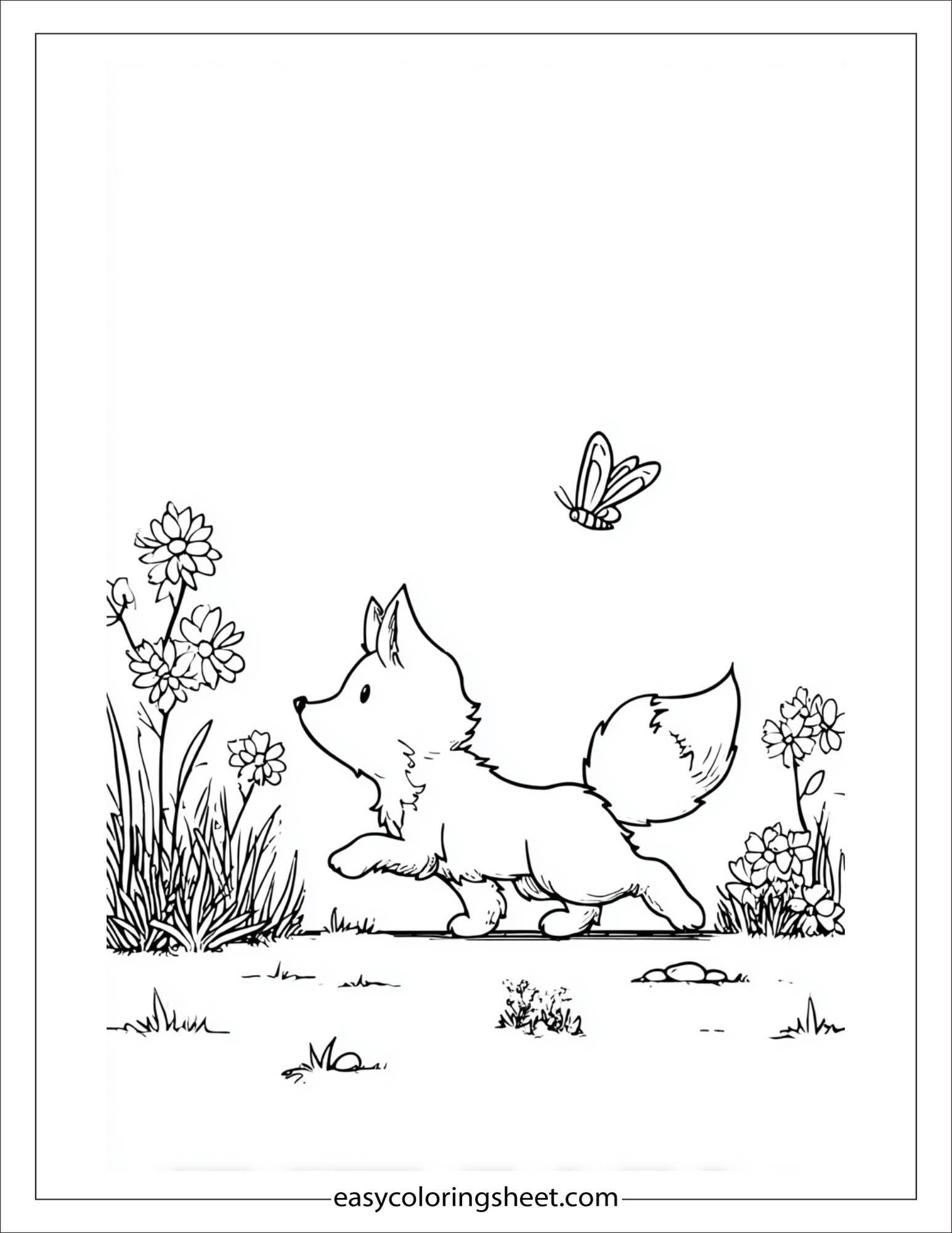 the clever fox chasing butterfly