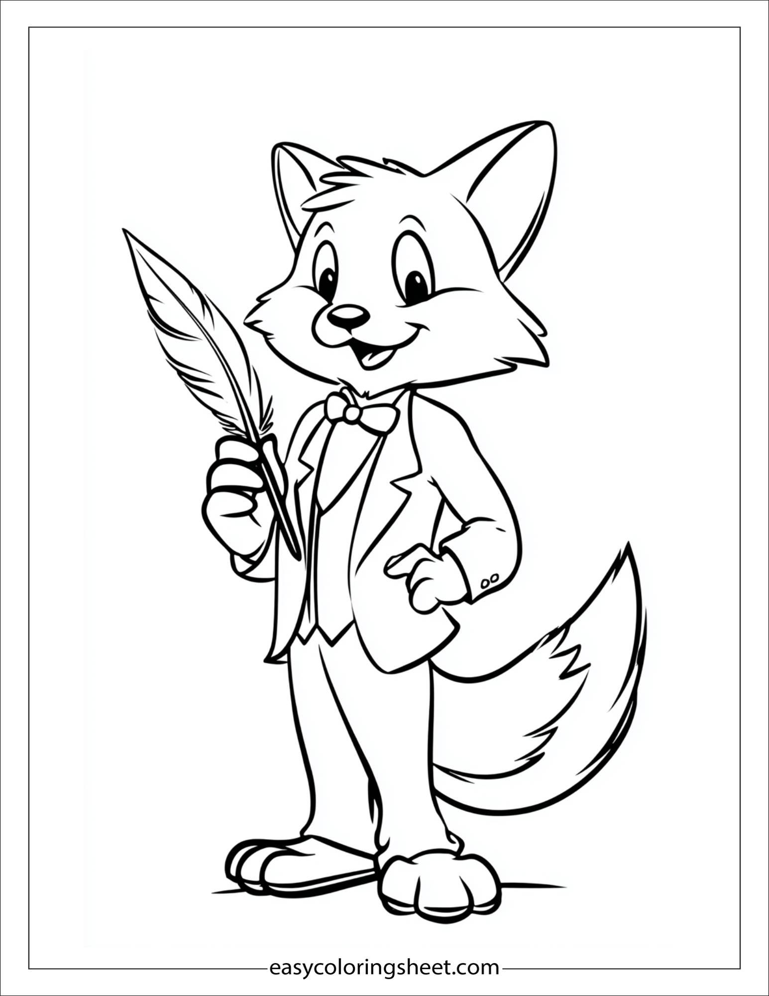 the clever fox holding feather pen