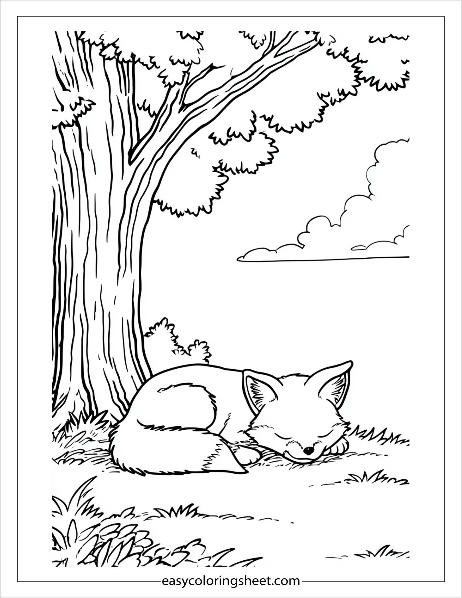 the clever fox napping under tree