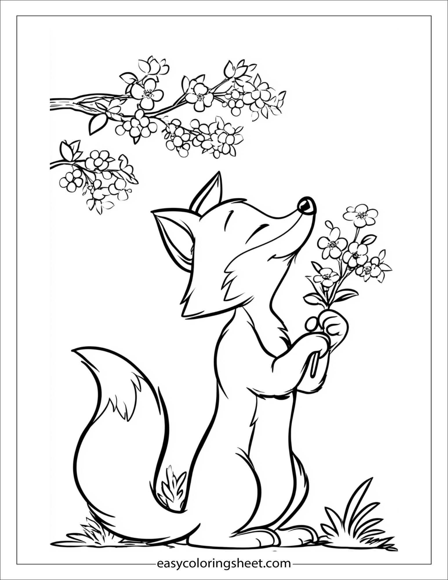 the clever fox sniffing flower