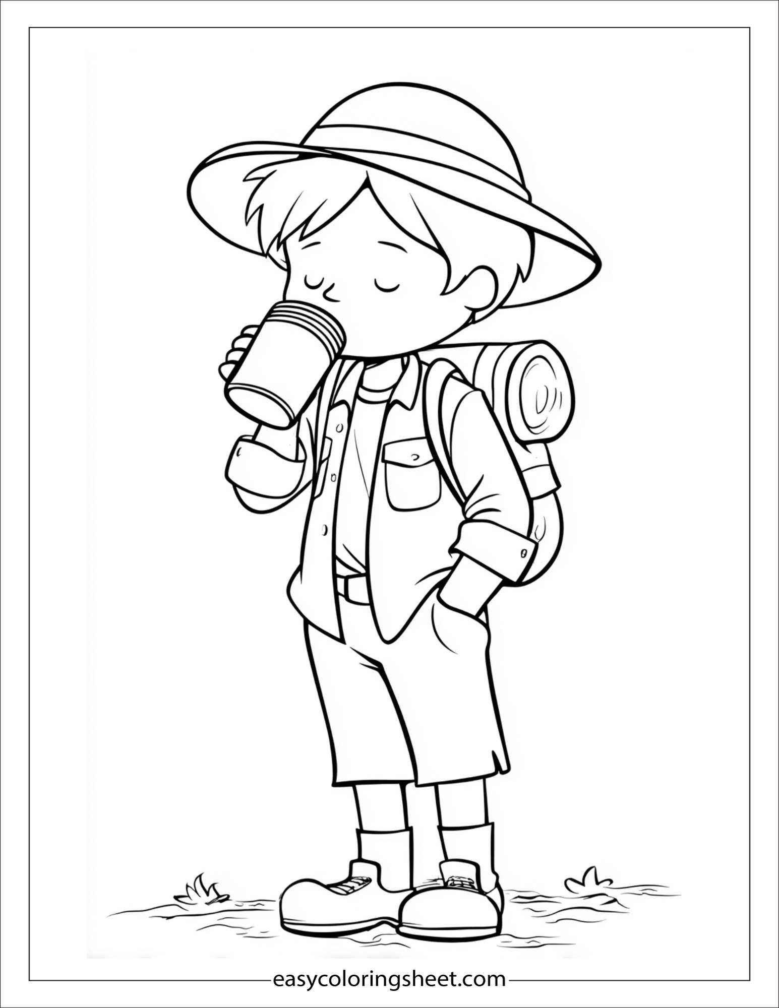 the explorer drinking from canteen