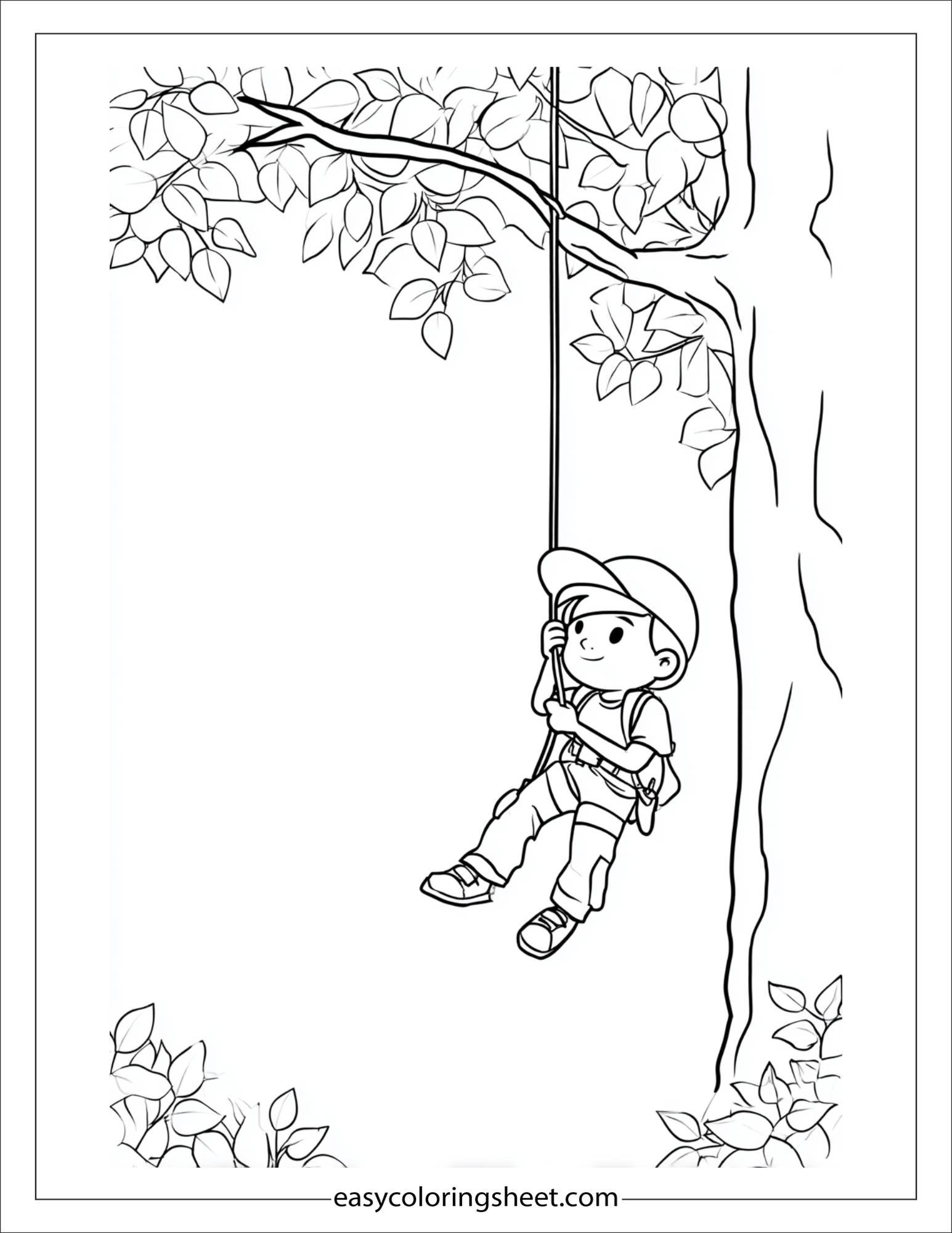 the explorer hanging from vine