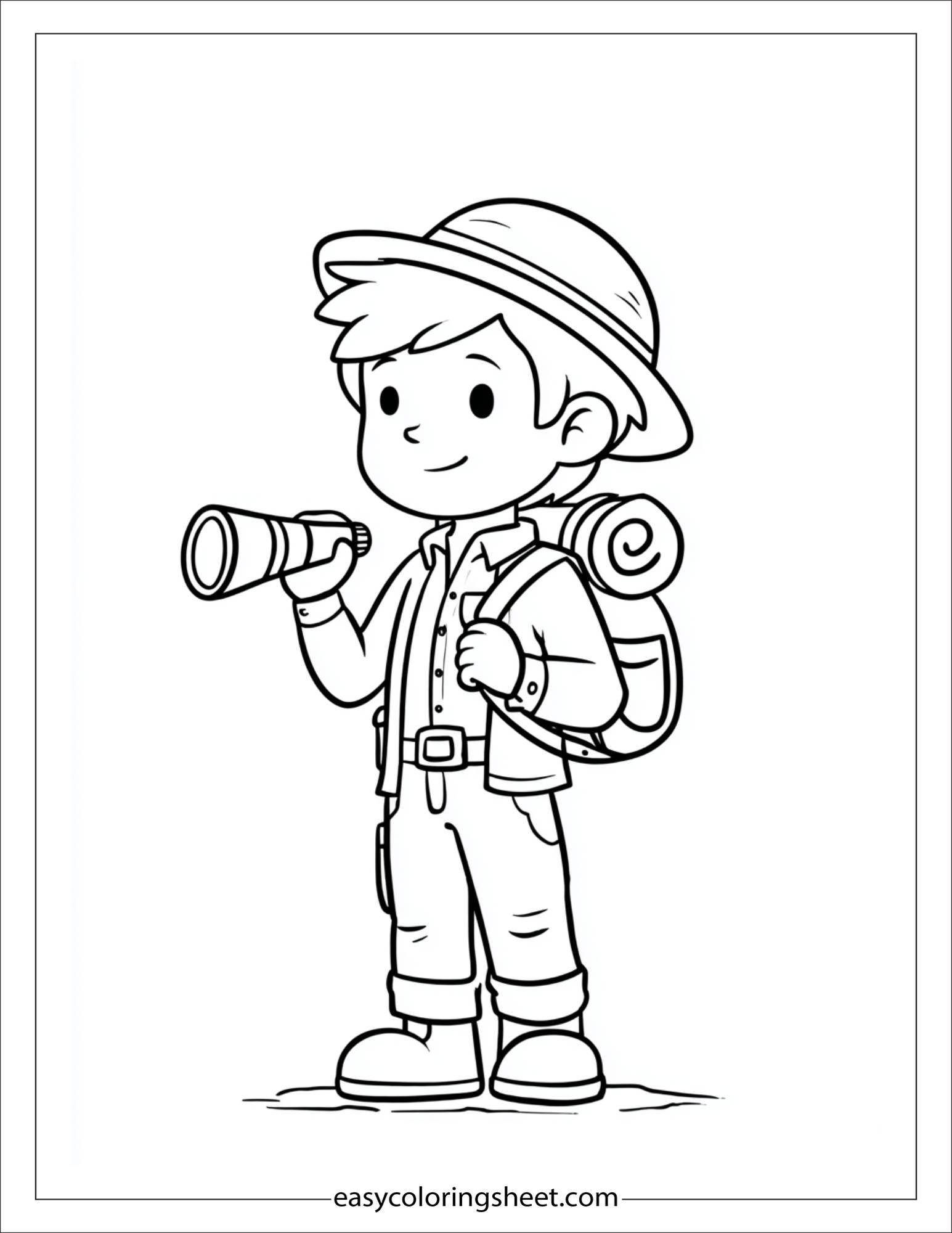 the explorer holding flashlight