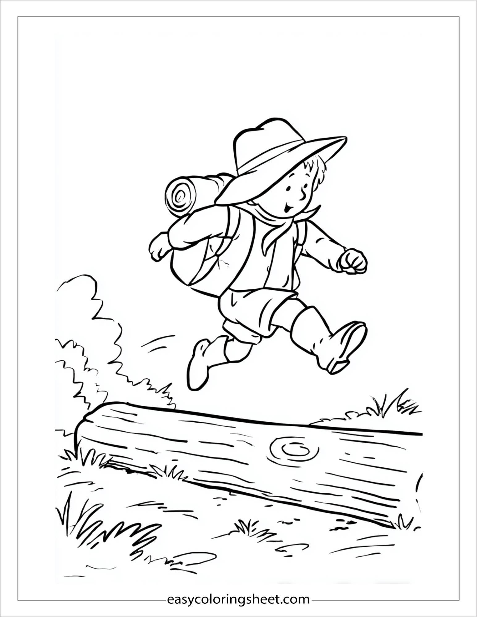 the explorer jumping over log