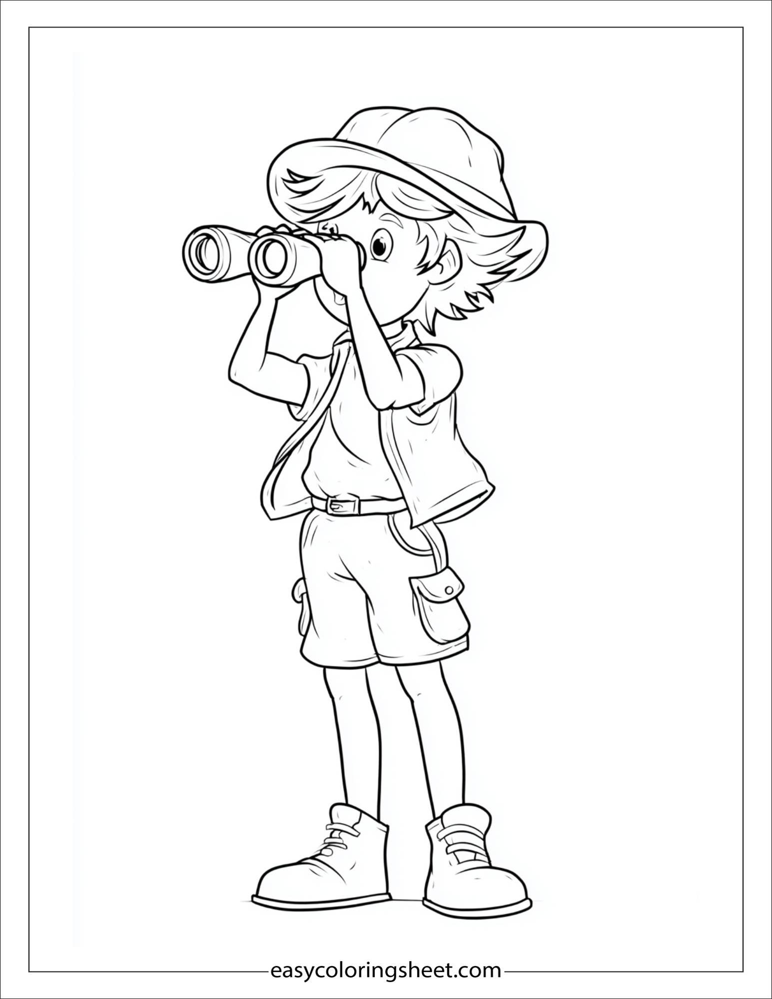 the explorer looking through binoculars